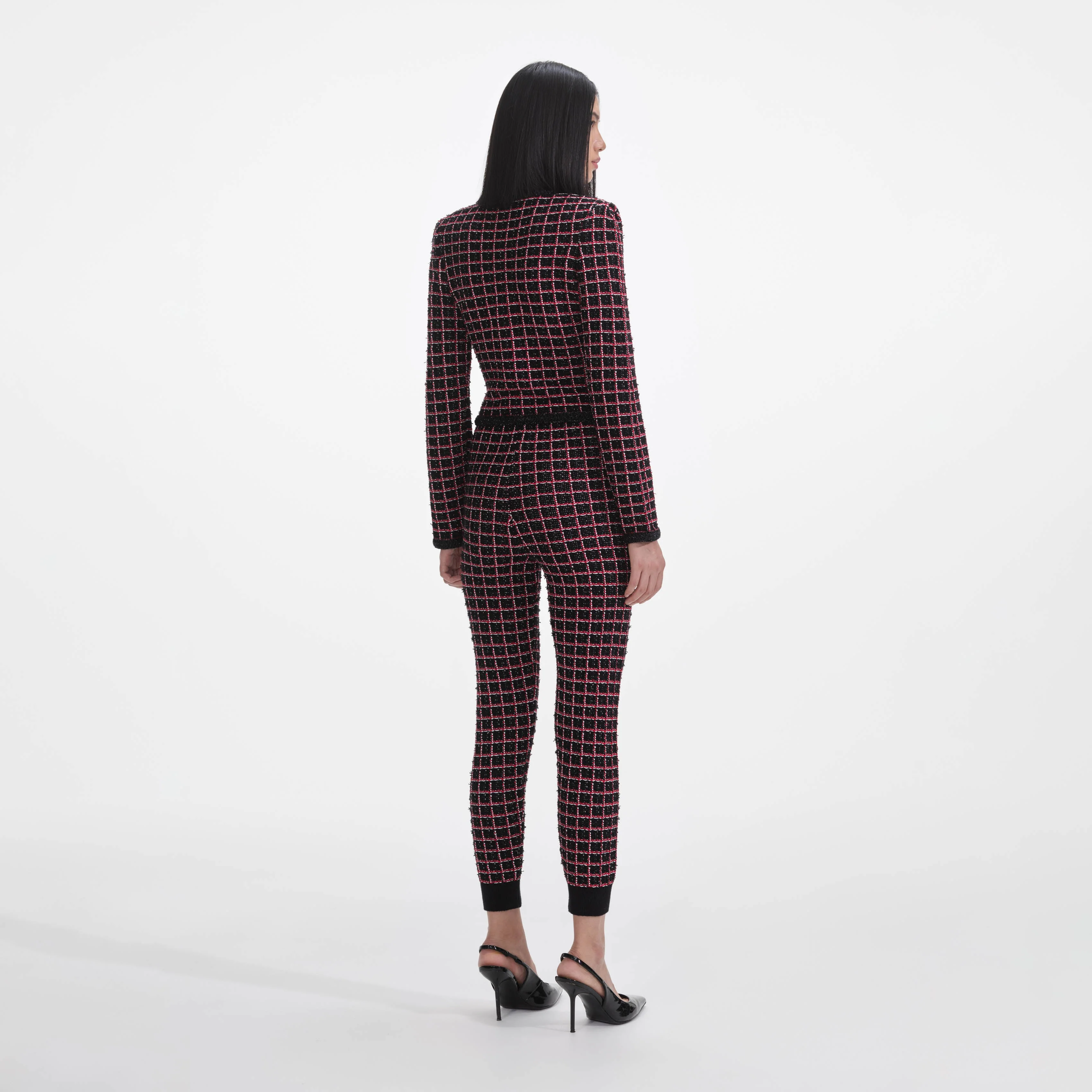 Black And Red Check Knit Leggings - Image 3