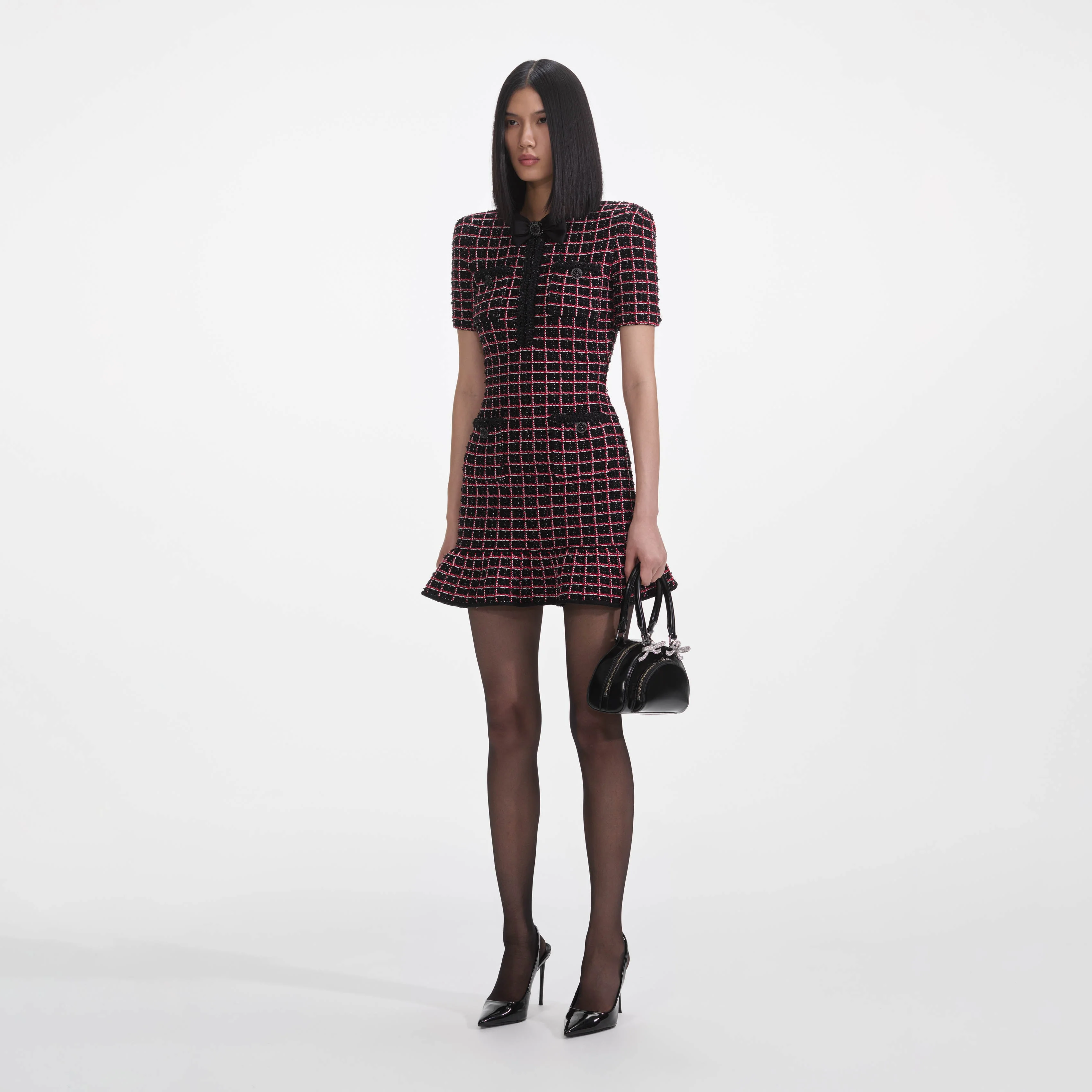 Black And Red Check Knit Mini Dress - Image 2