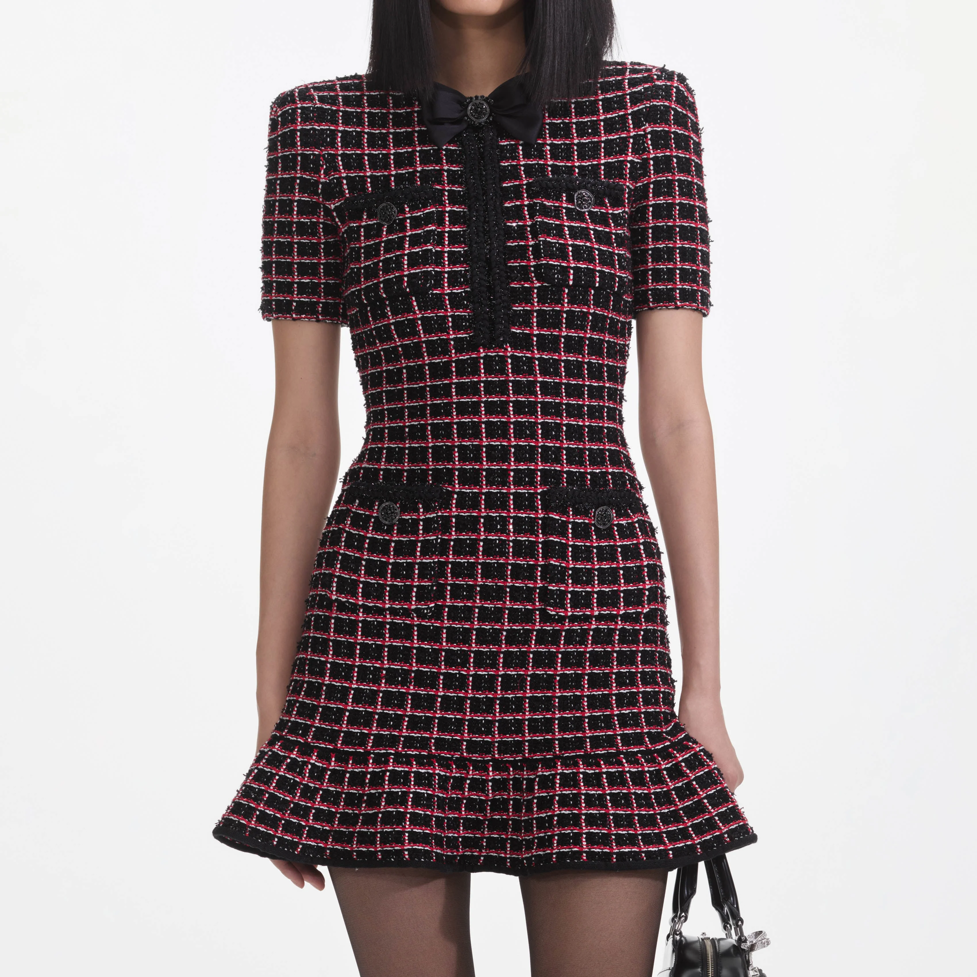 Black And Red Check Knit Mini Dress - Image 4