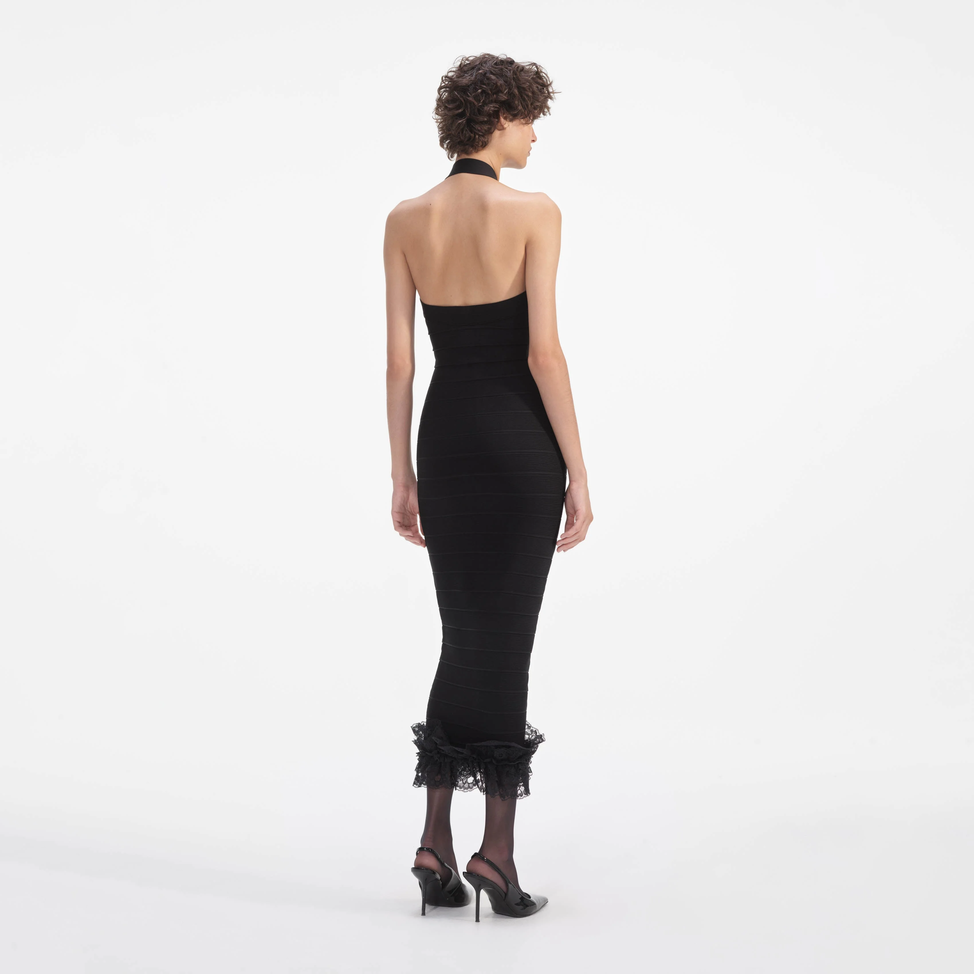 Black Knit Zip Ruffle Midi Dress - Image 3