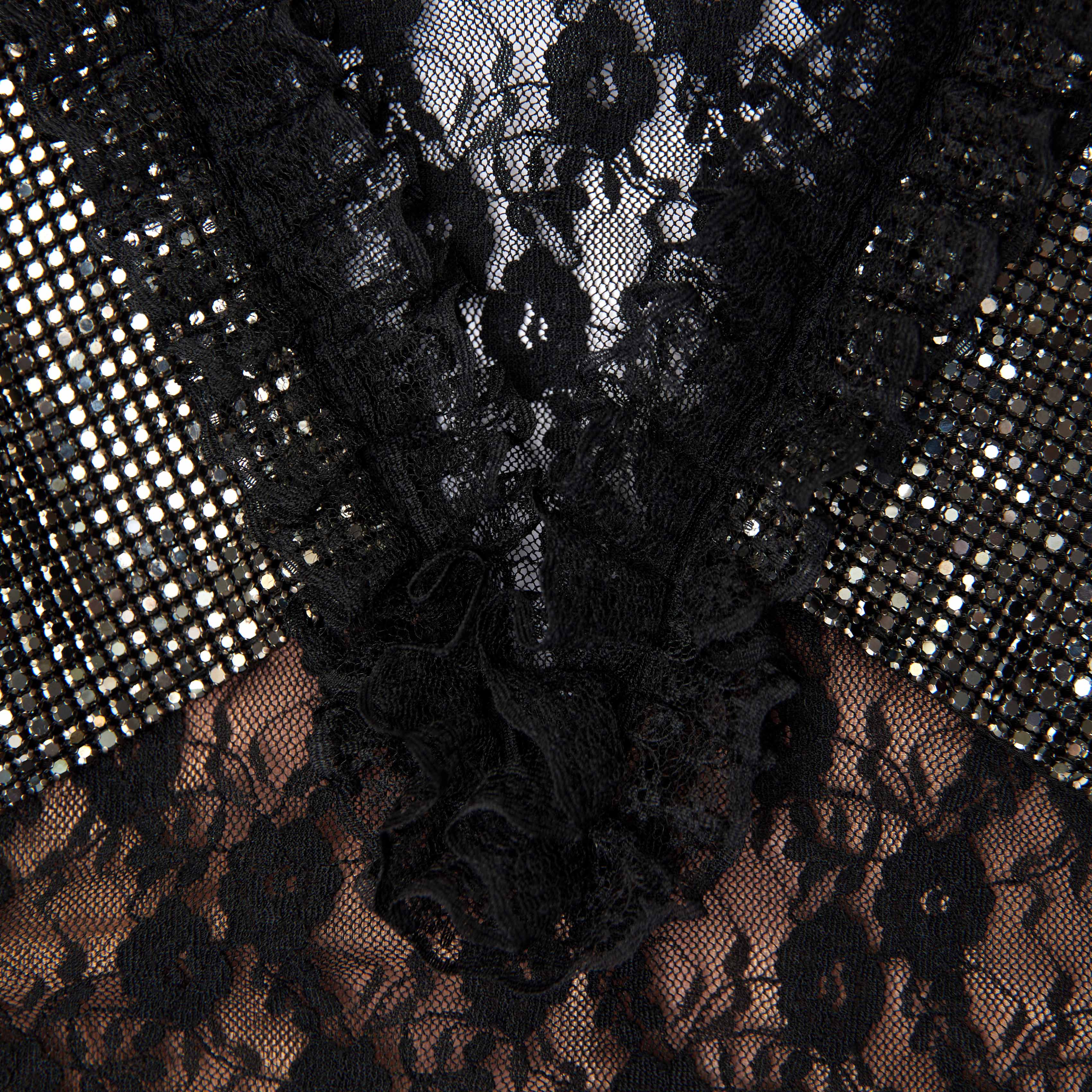 Black Lace Crystal Detail Mini Dress - Image 5