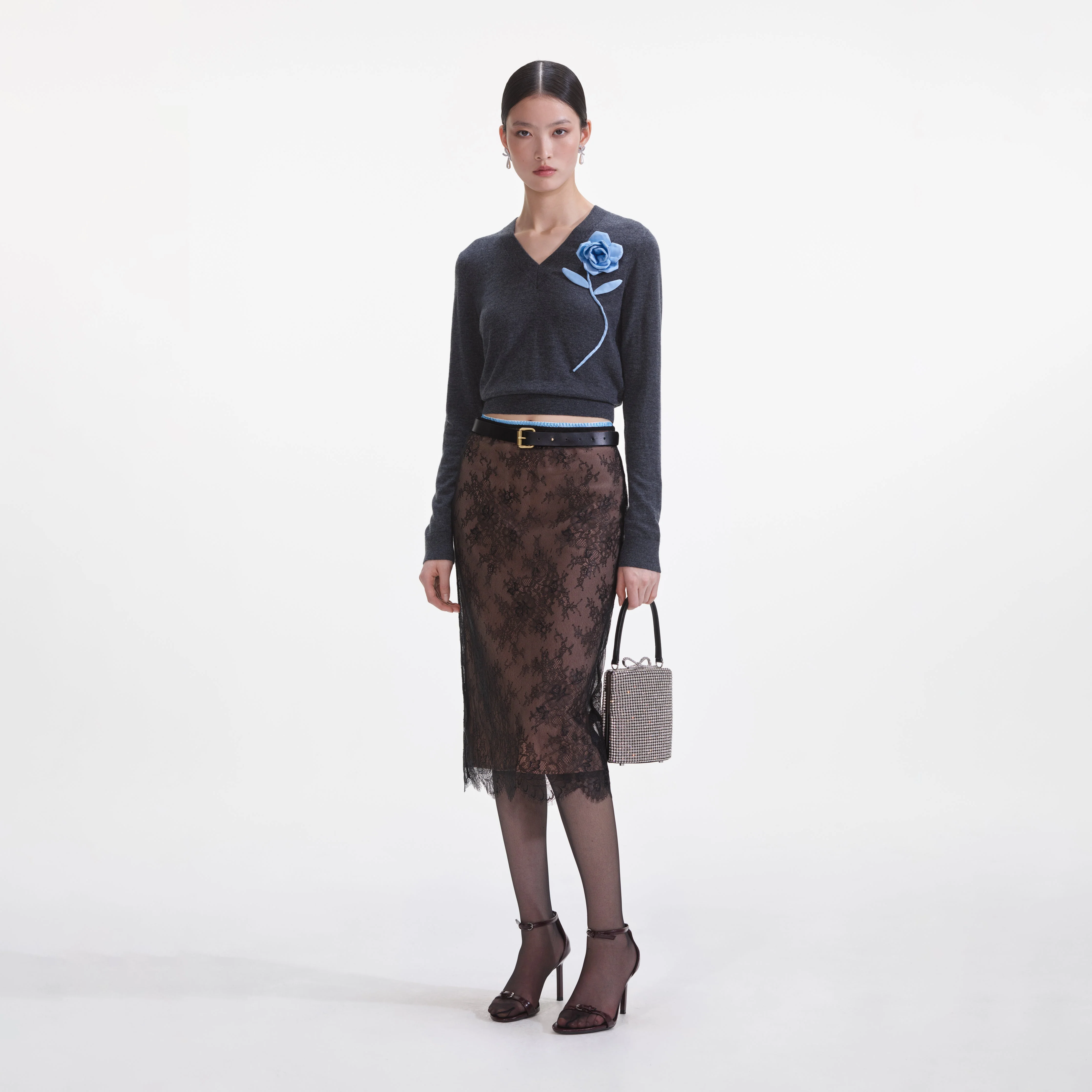Black Lace Midi Skirt - Image 2