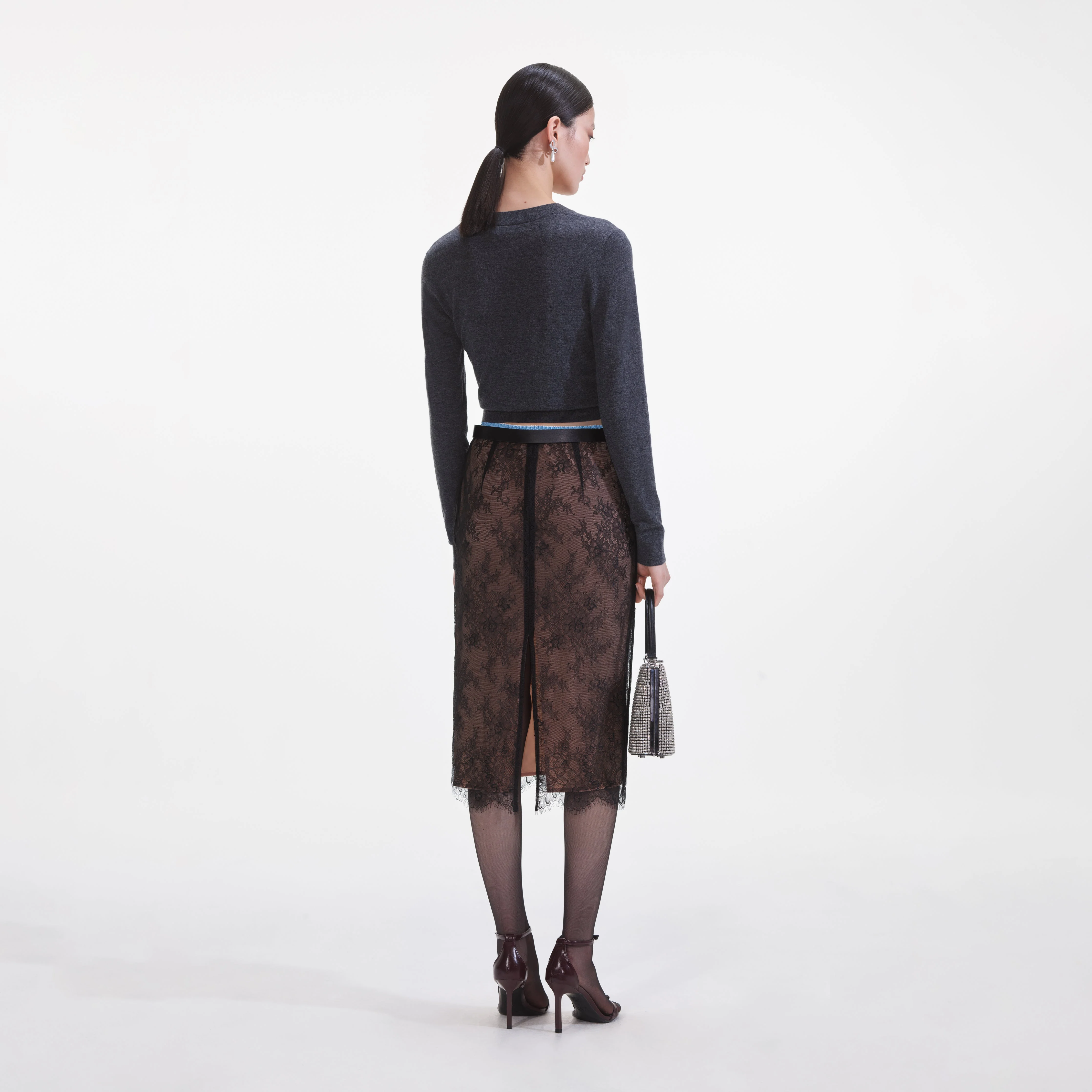 Black Lace Midi Skirt - Image 3