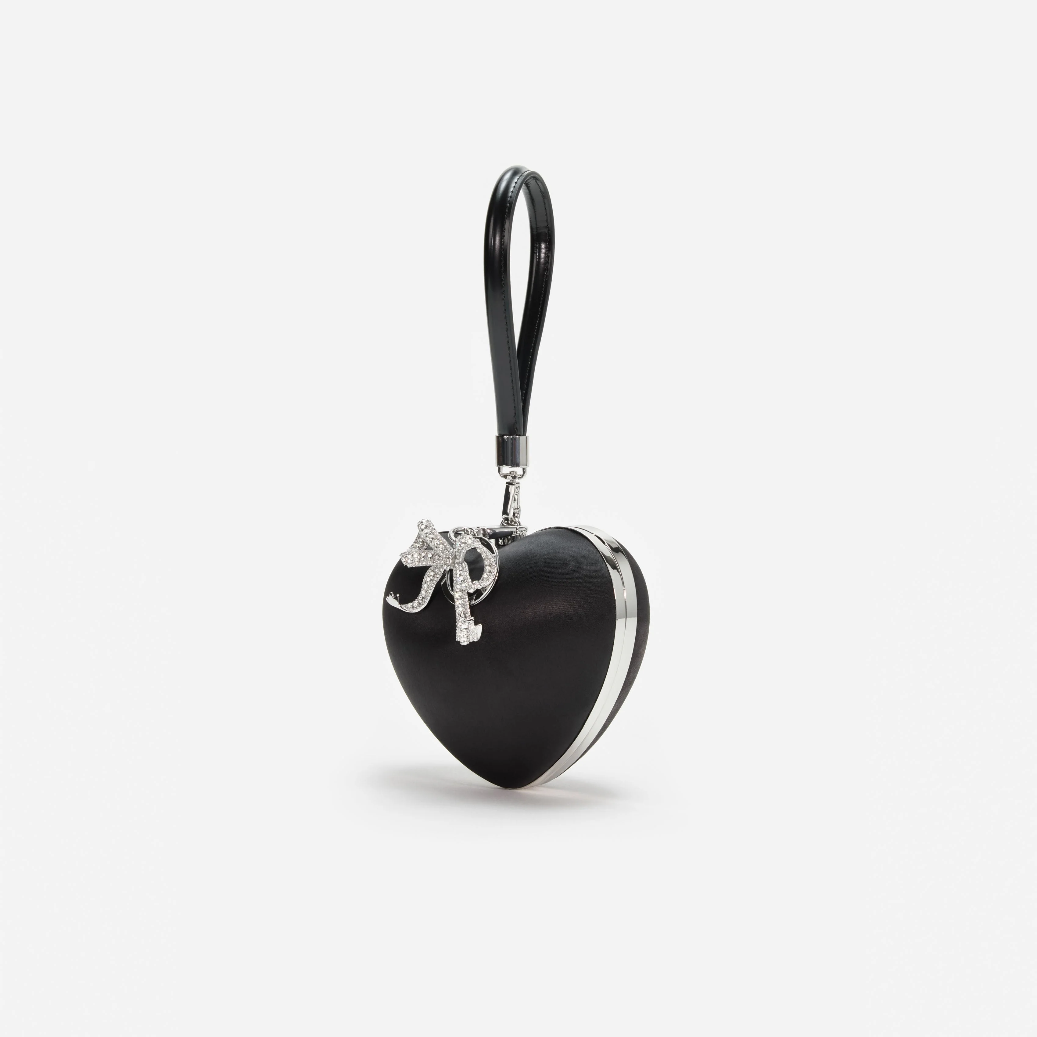 Black Satin Top Handle Heart Clutch - Image 2