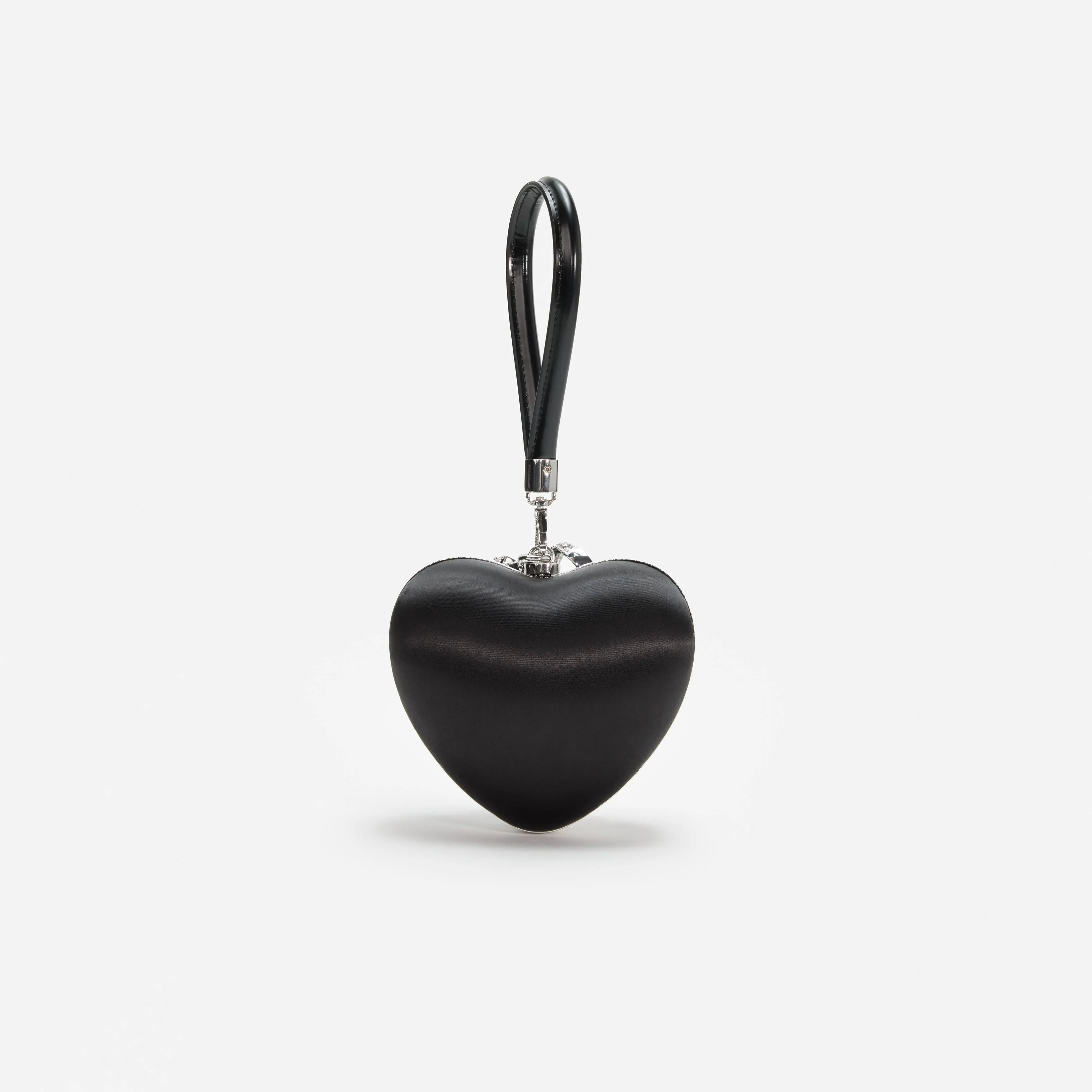 Black Satin Top Handle Heart Clutch - Image 3