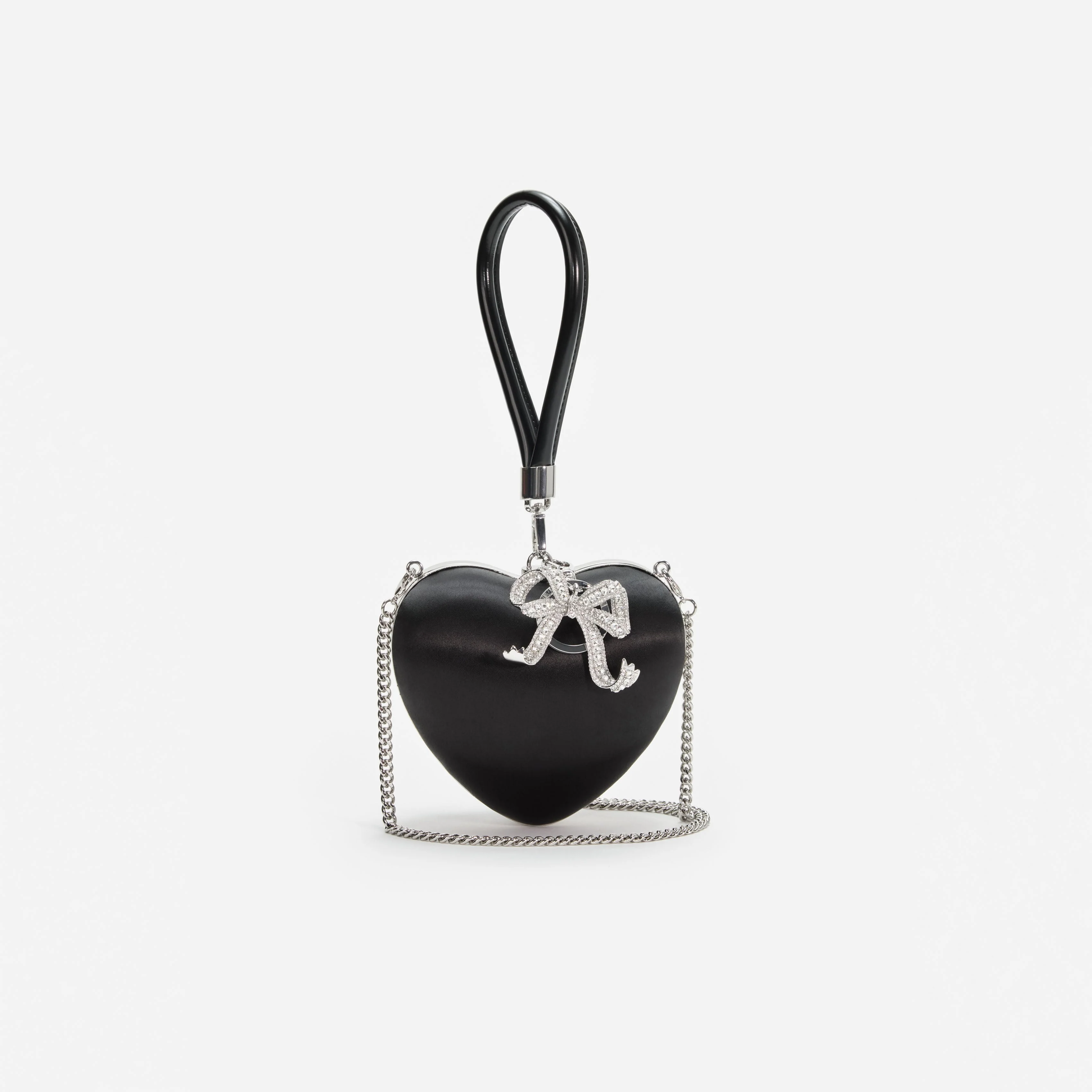 Black Satin Top Handle Heart Clutch - Image 4