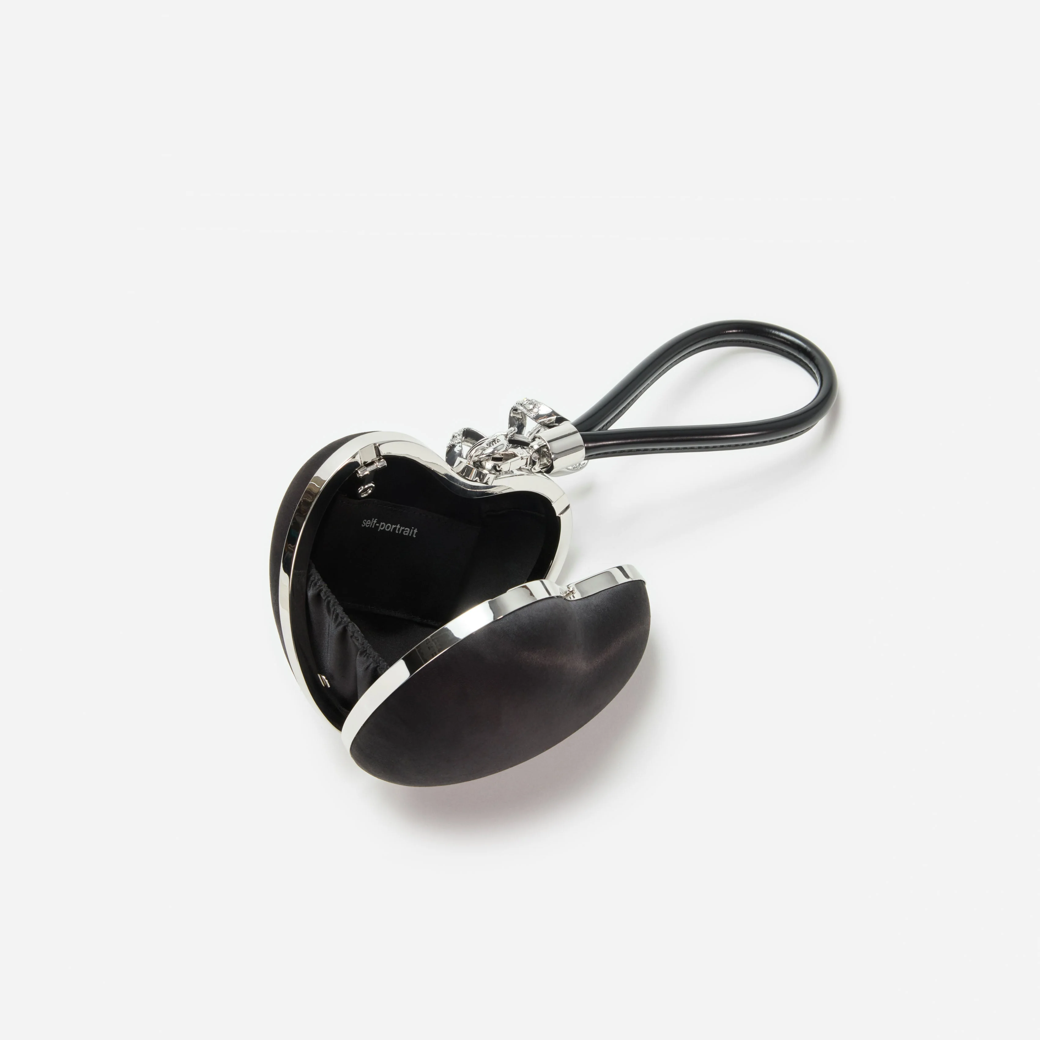 Black Satin Top Handle Heart Clutch - Image 5