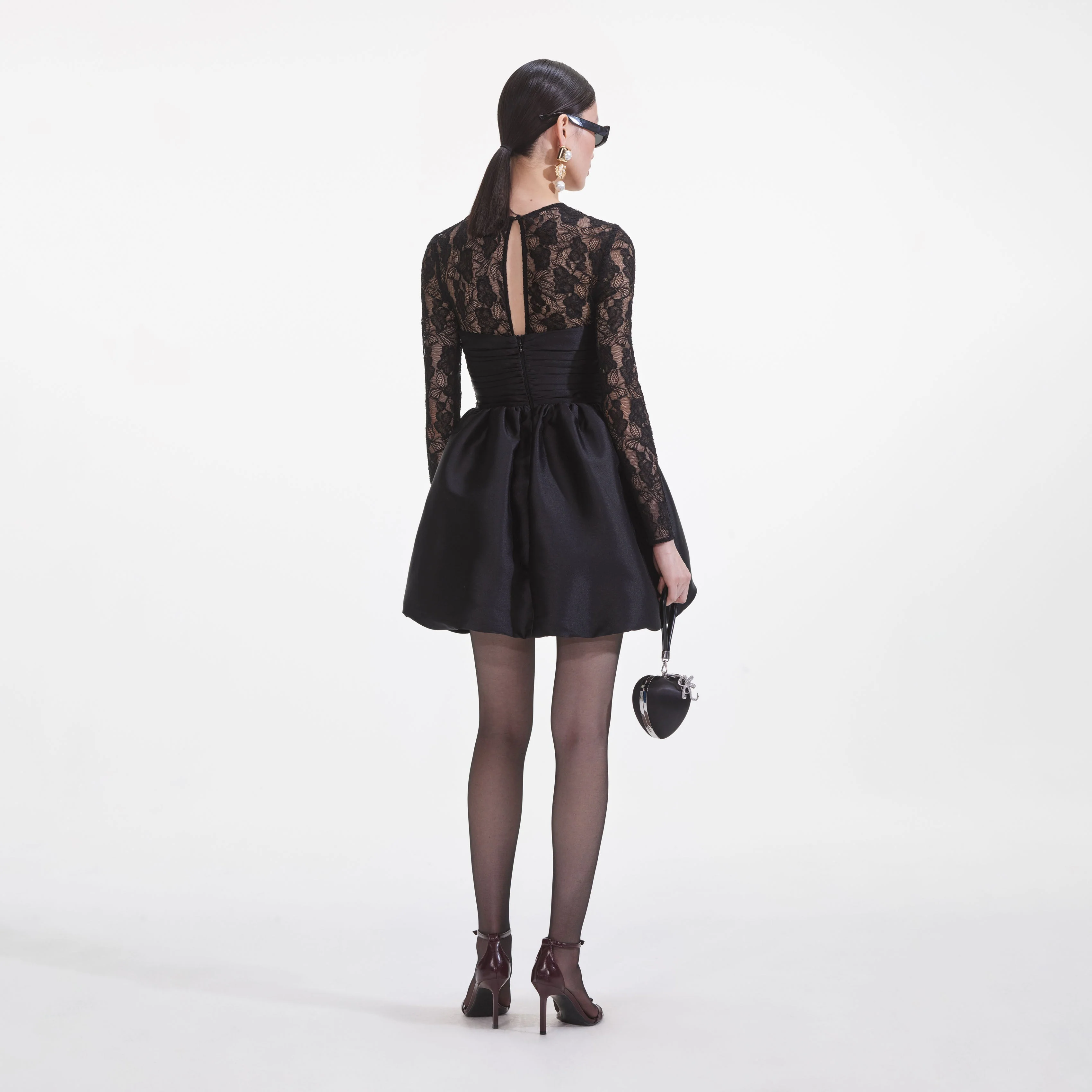 Black Taffeta Lace Mini Dress - Image 3