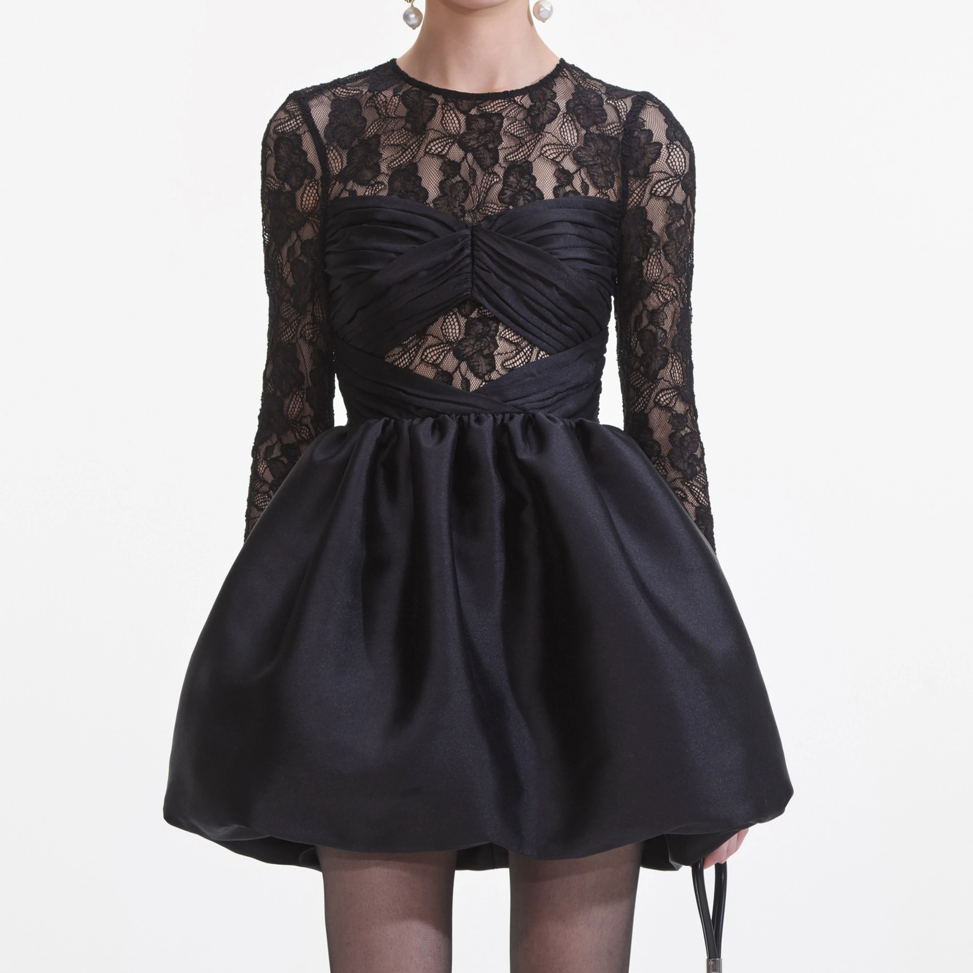 Black Taffeta Lace Mini Dress - Image 4