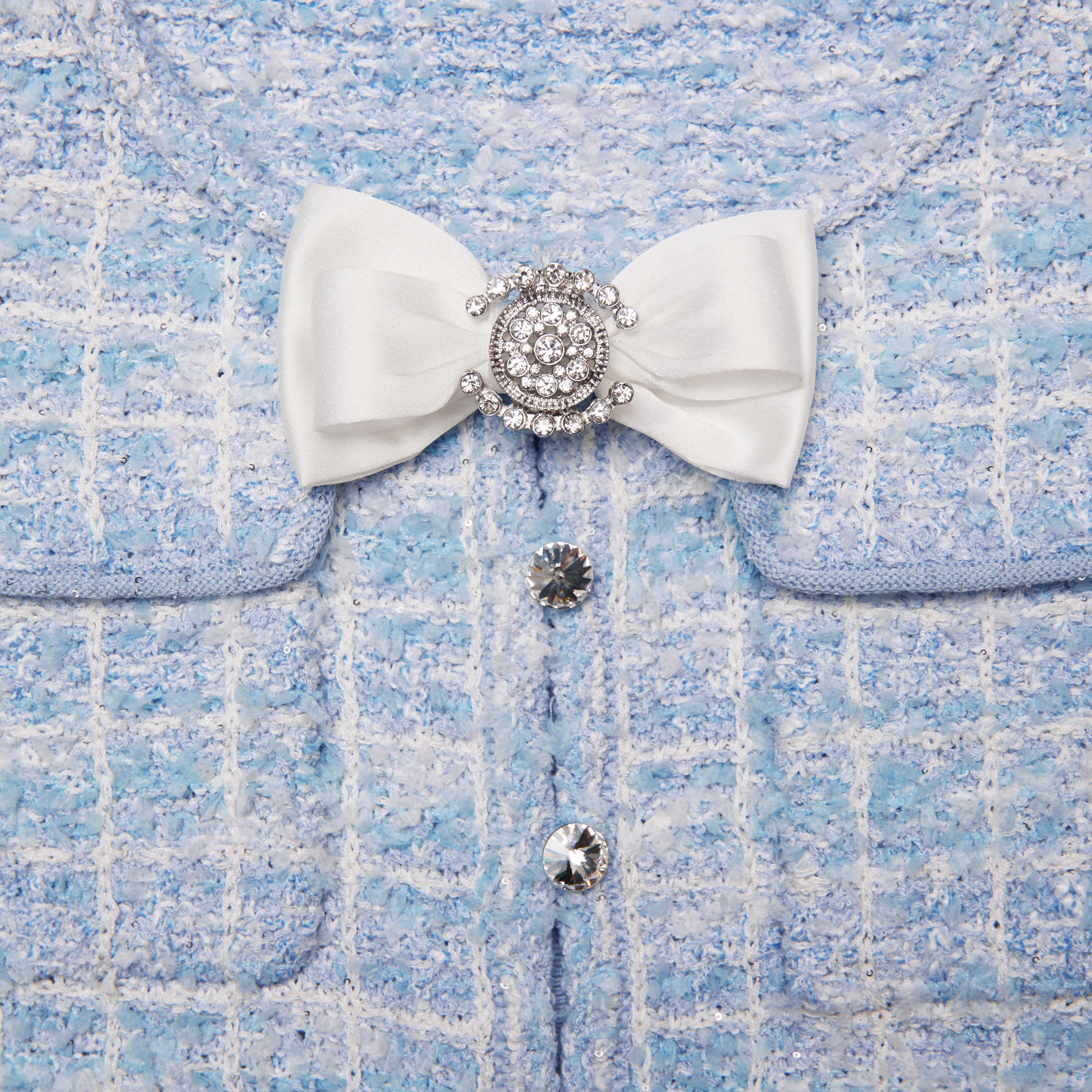 Blue Check Knit Mini Dress - Image 5