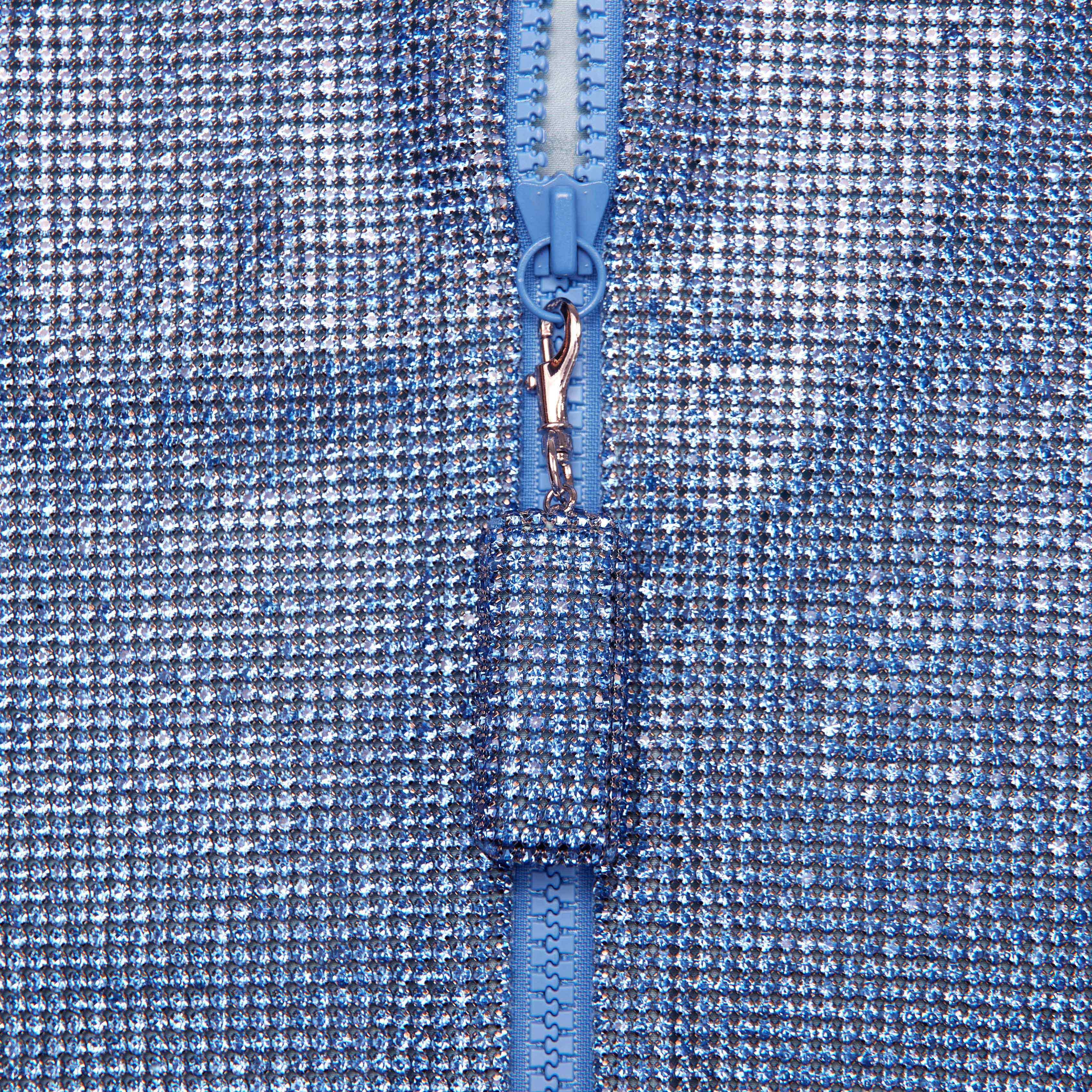 Blue Crystal Chainmail Zip Mini Dress - Image 5