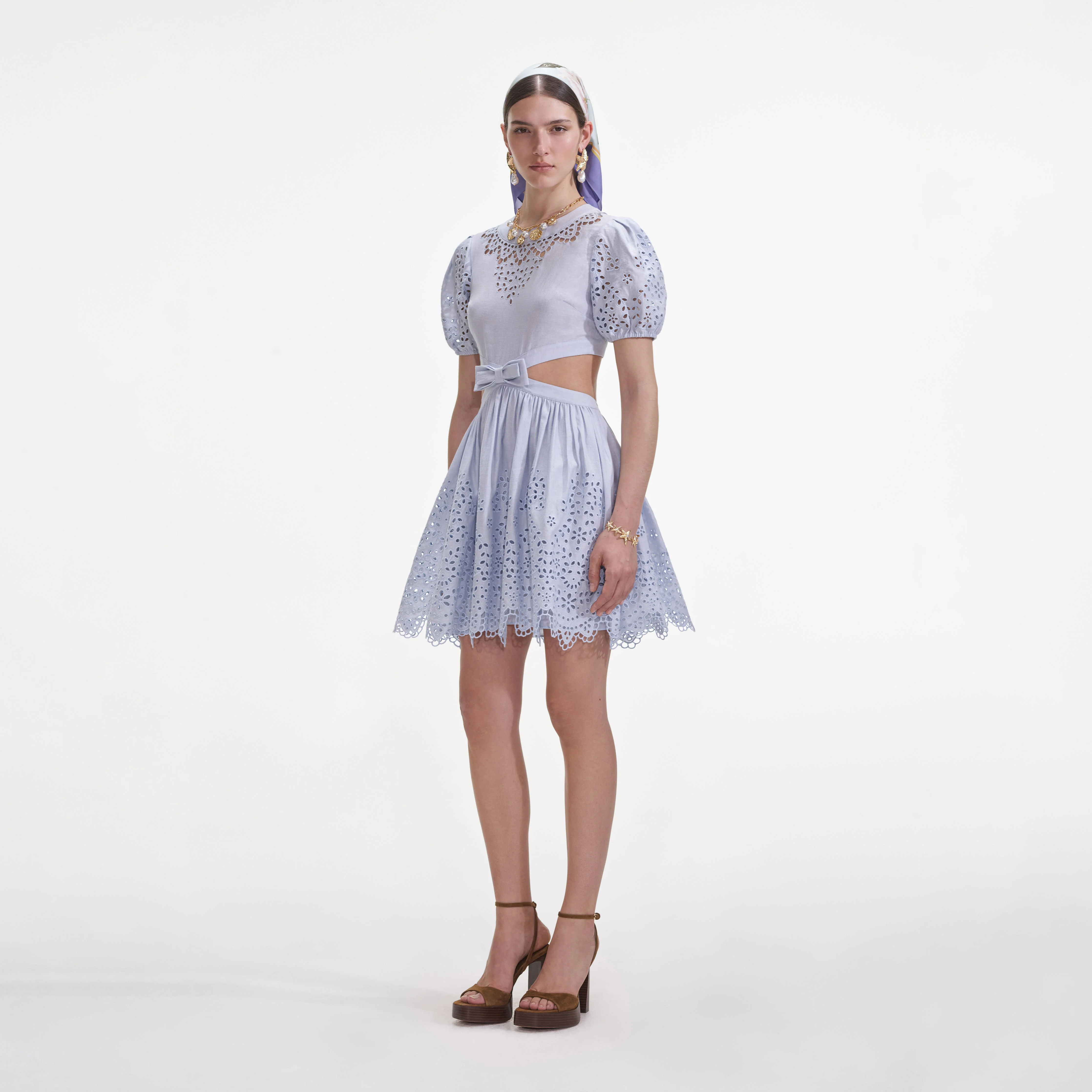 Blue Embroidered Linen Mini Dress - Image 2