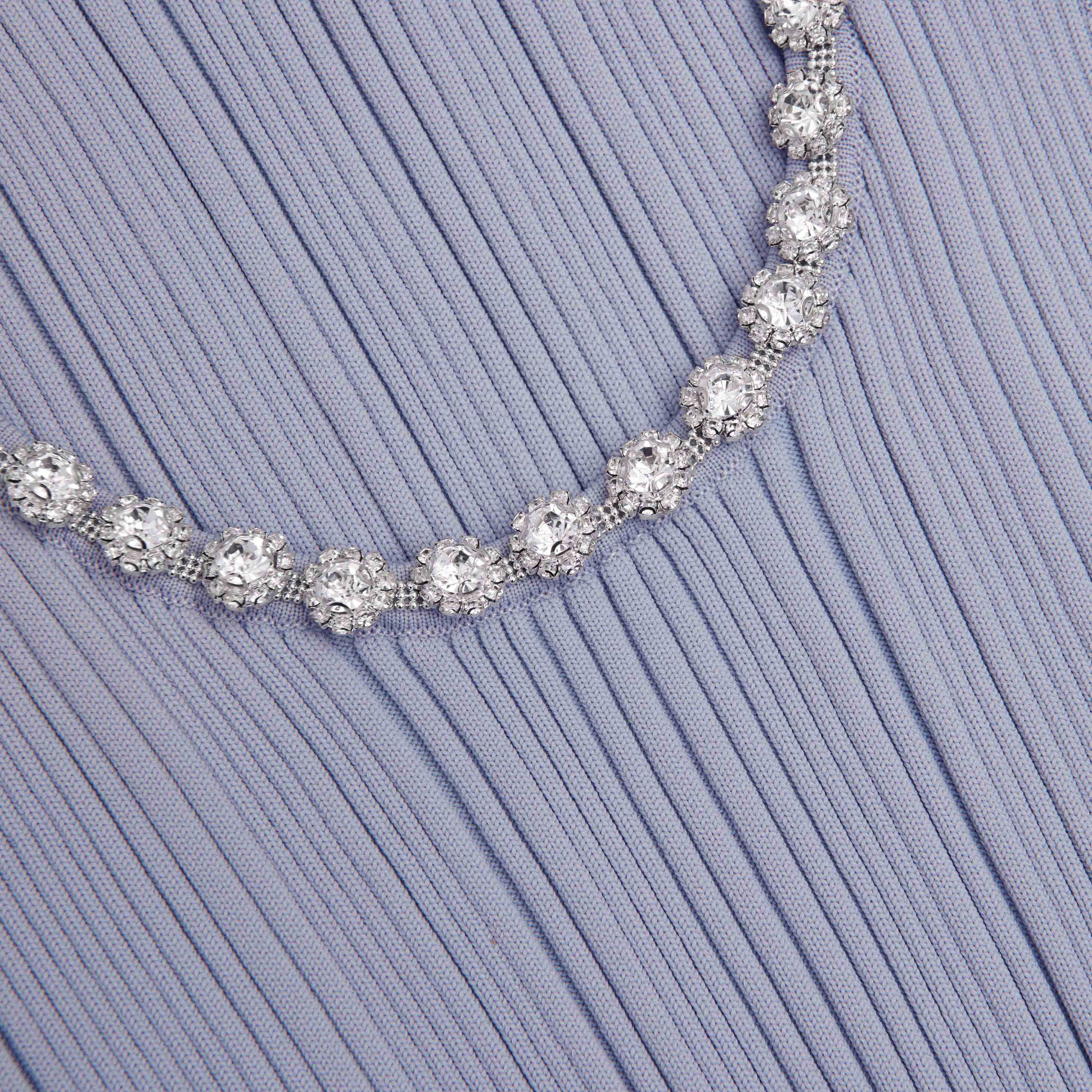 Blue Ribbed Knit Diamante Midi Dress - Image 5