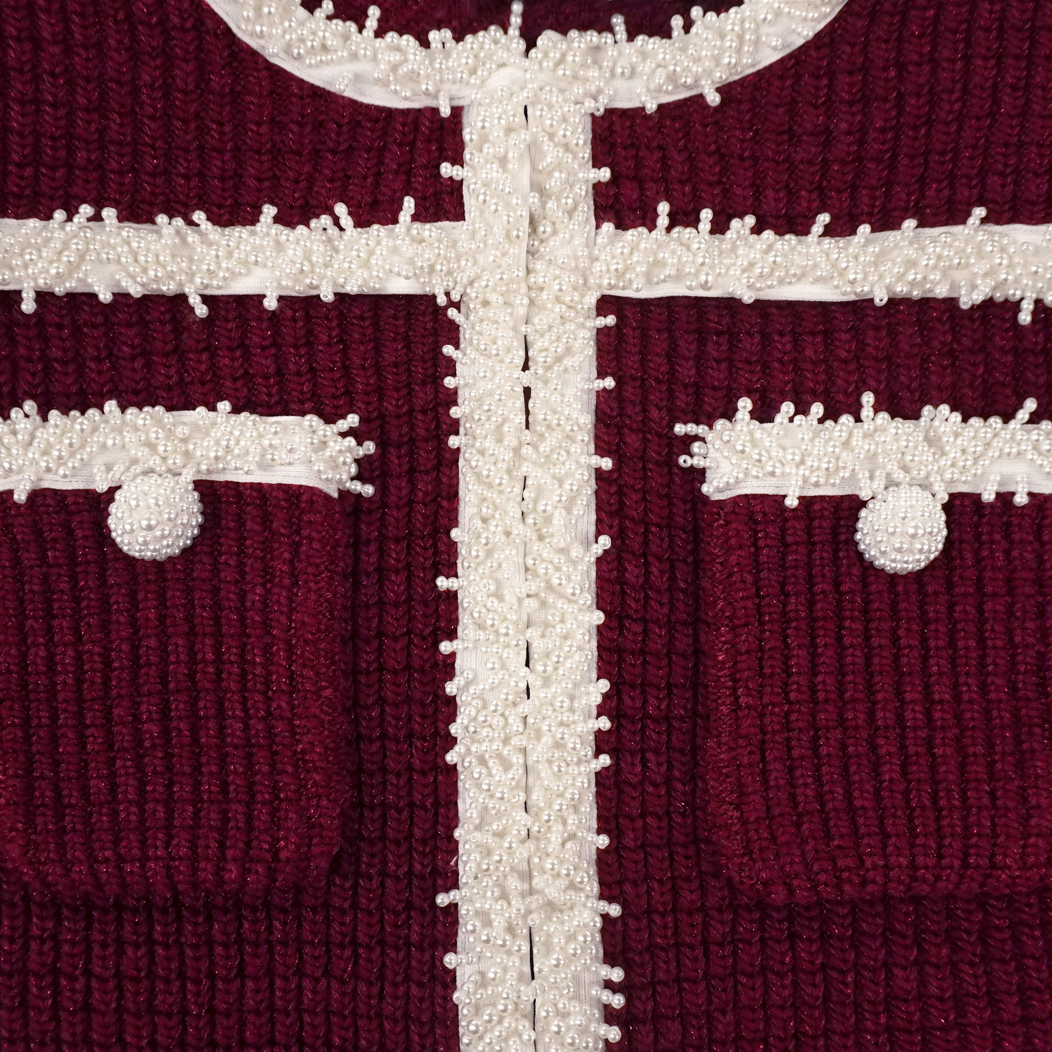 Burgundy Pearl Trim Knit Midi Dress - Image 5