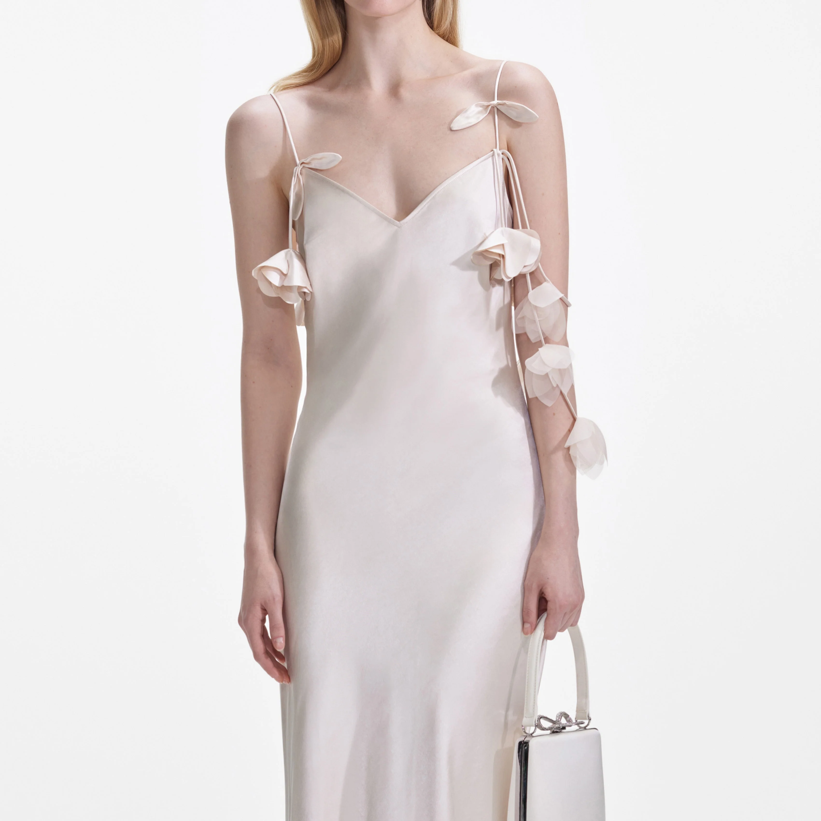 Champagne Flower Satin Maxi Dress - Image 4