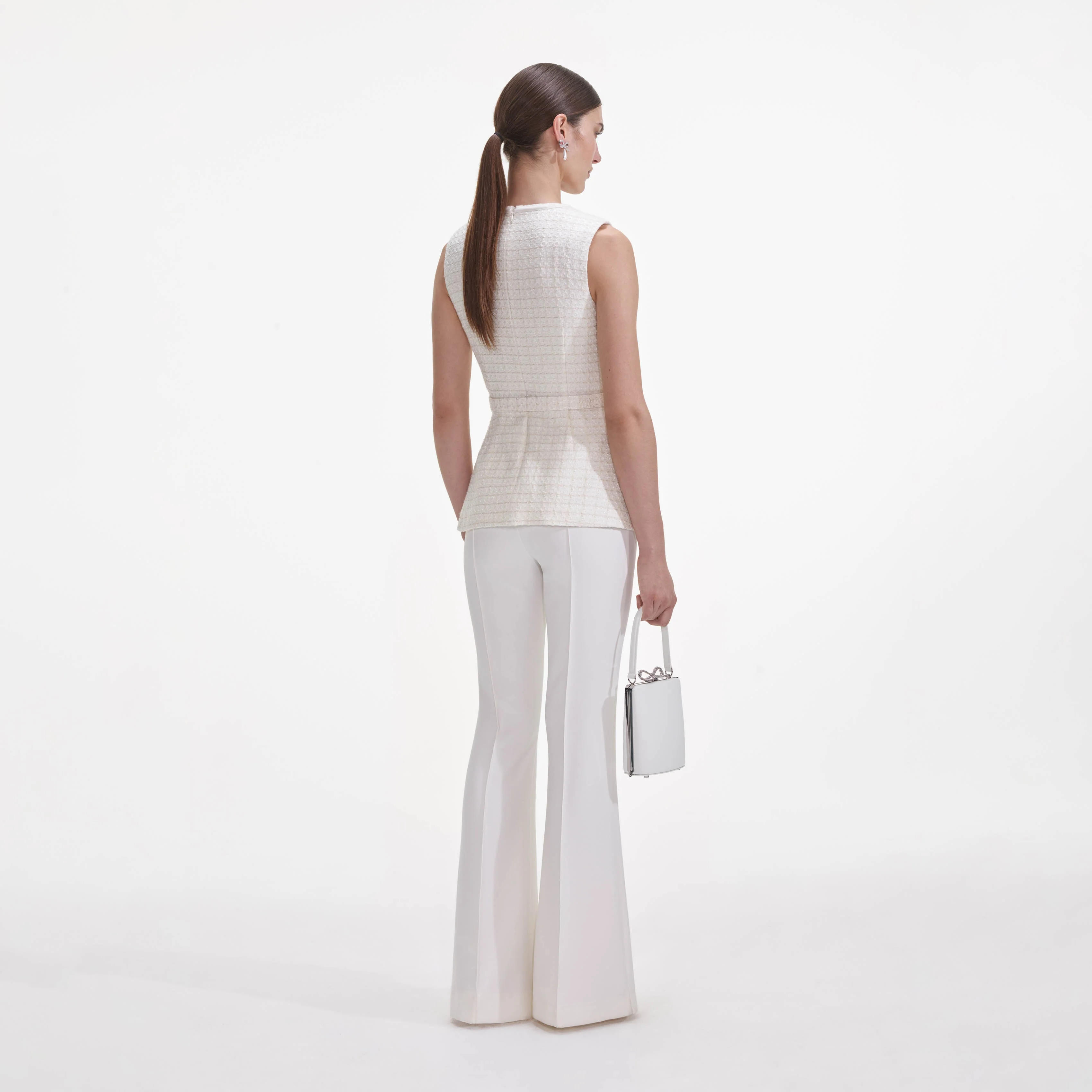 Cream Boucle Bow Jumpsuit - Image 3