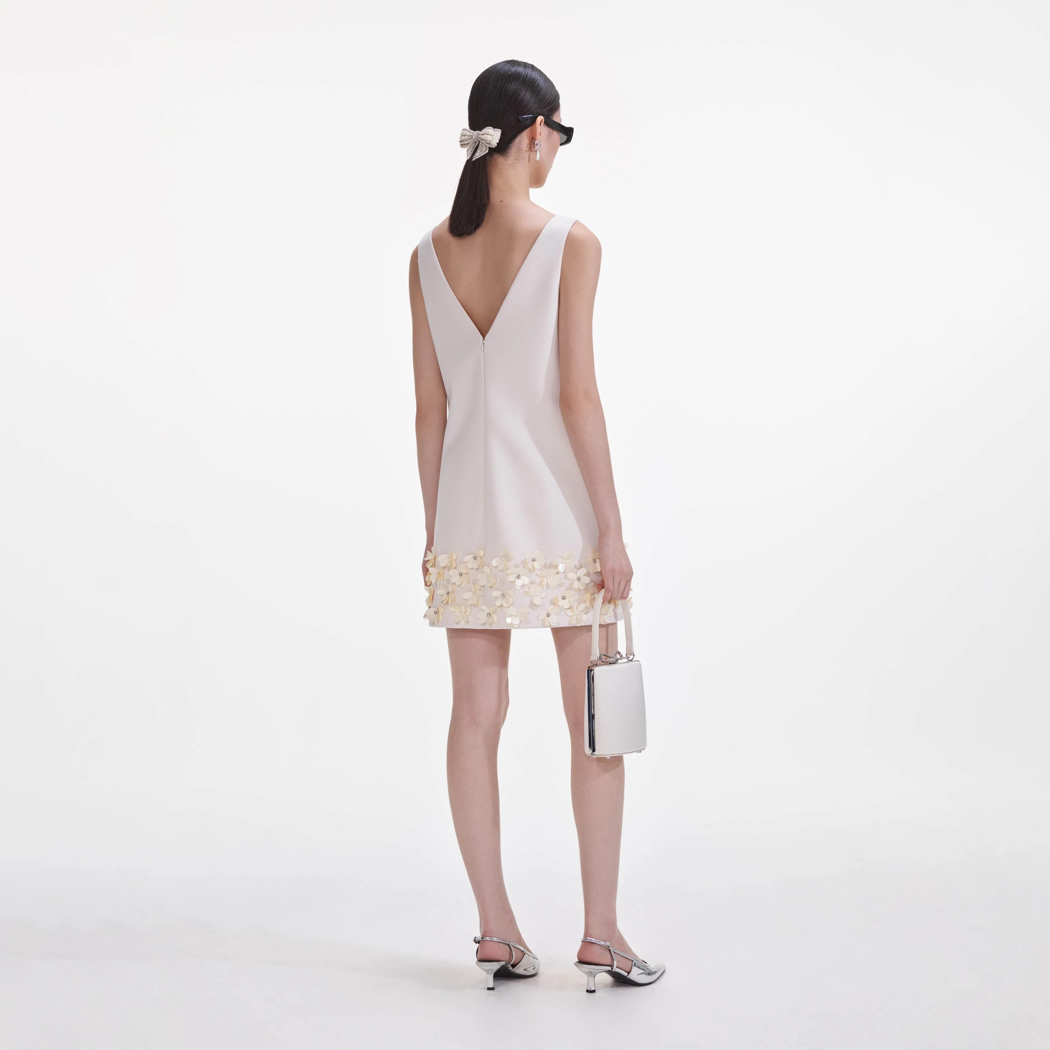 Cream Crepe 3D Sequin Mini Dress - Image 3