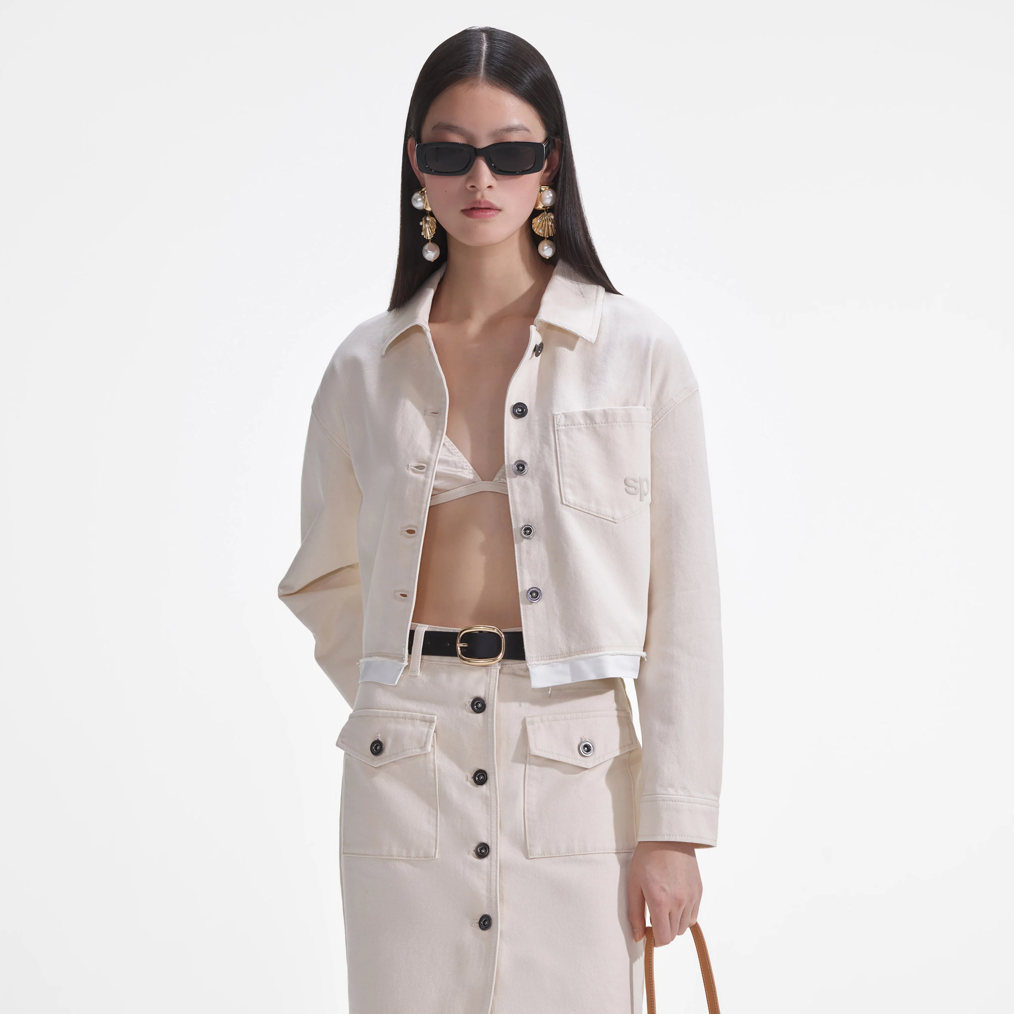 Cream Denim Midi Skirt - Image 4