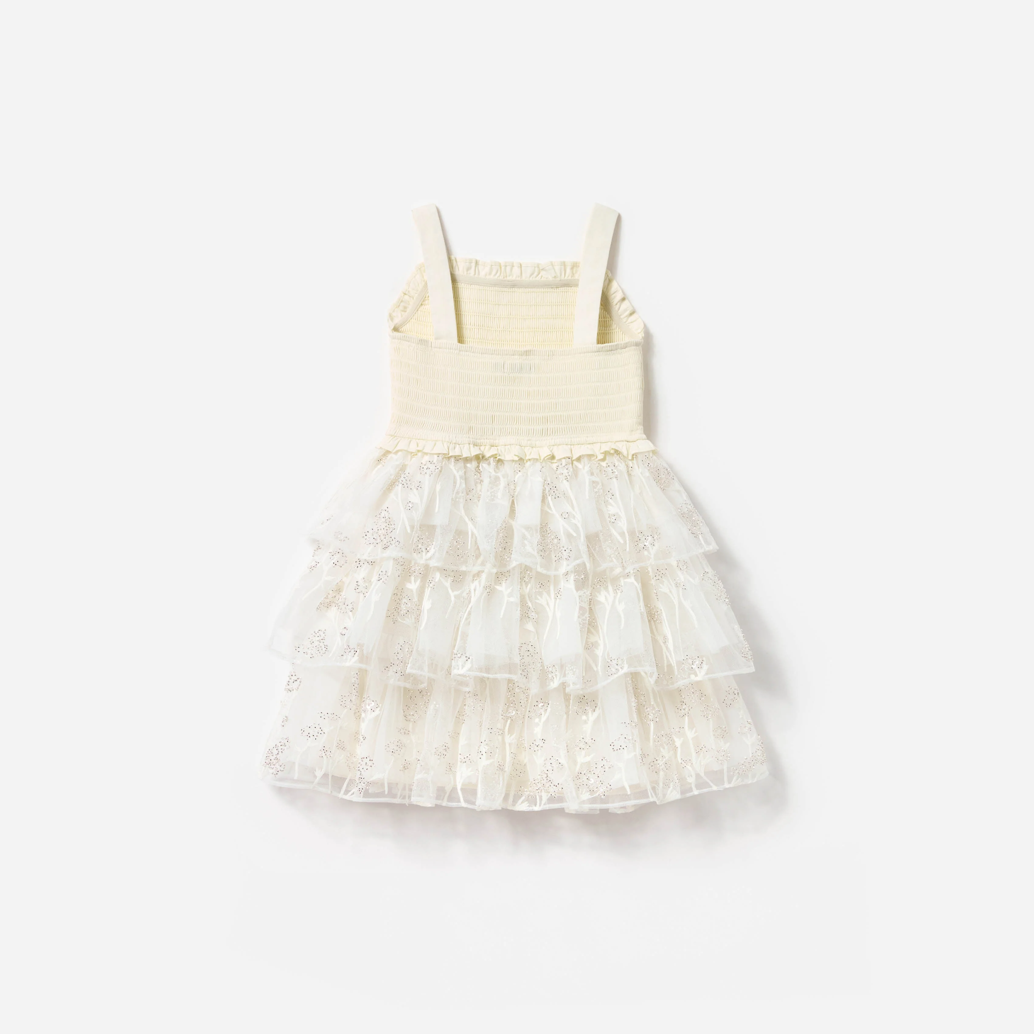 Cream Flower Tulle Tiered Dress - Image 2