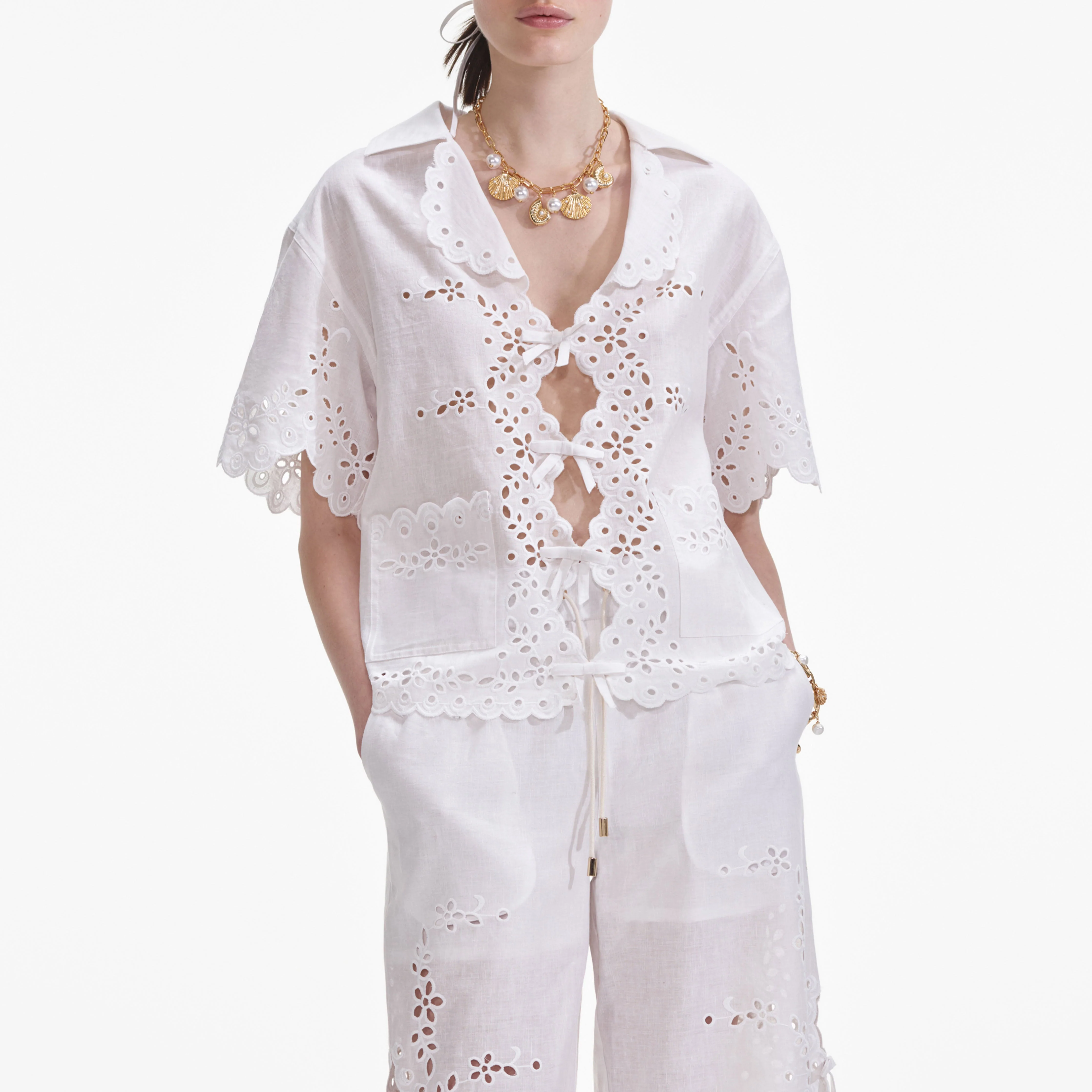 Cream Linen Embroidered Shirt - Image 4