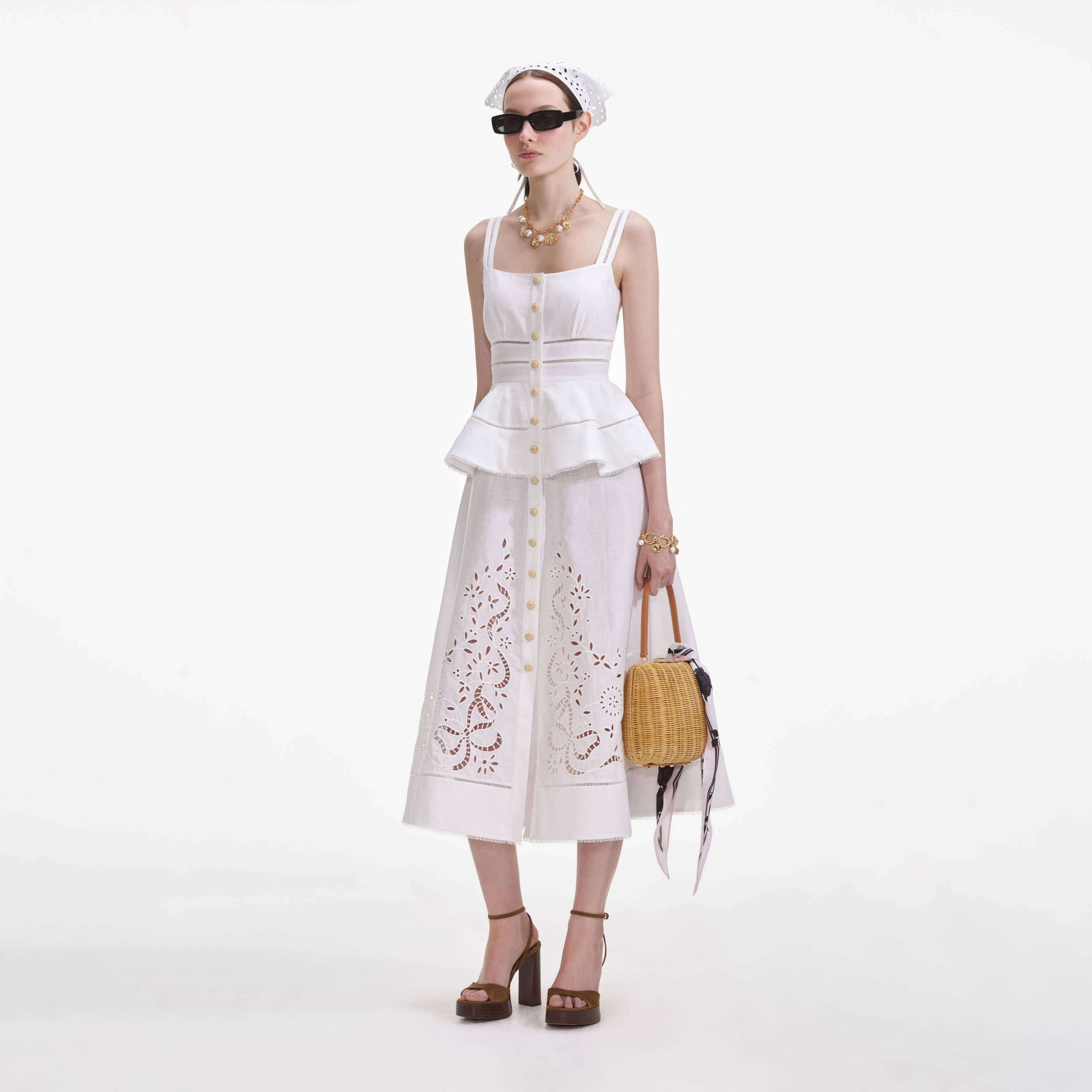Cream Linen Peplum Midi Dress - Image 2