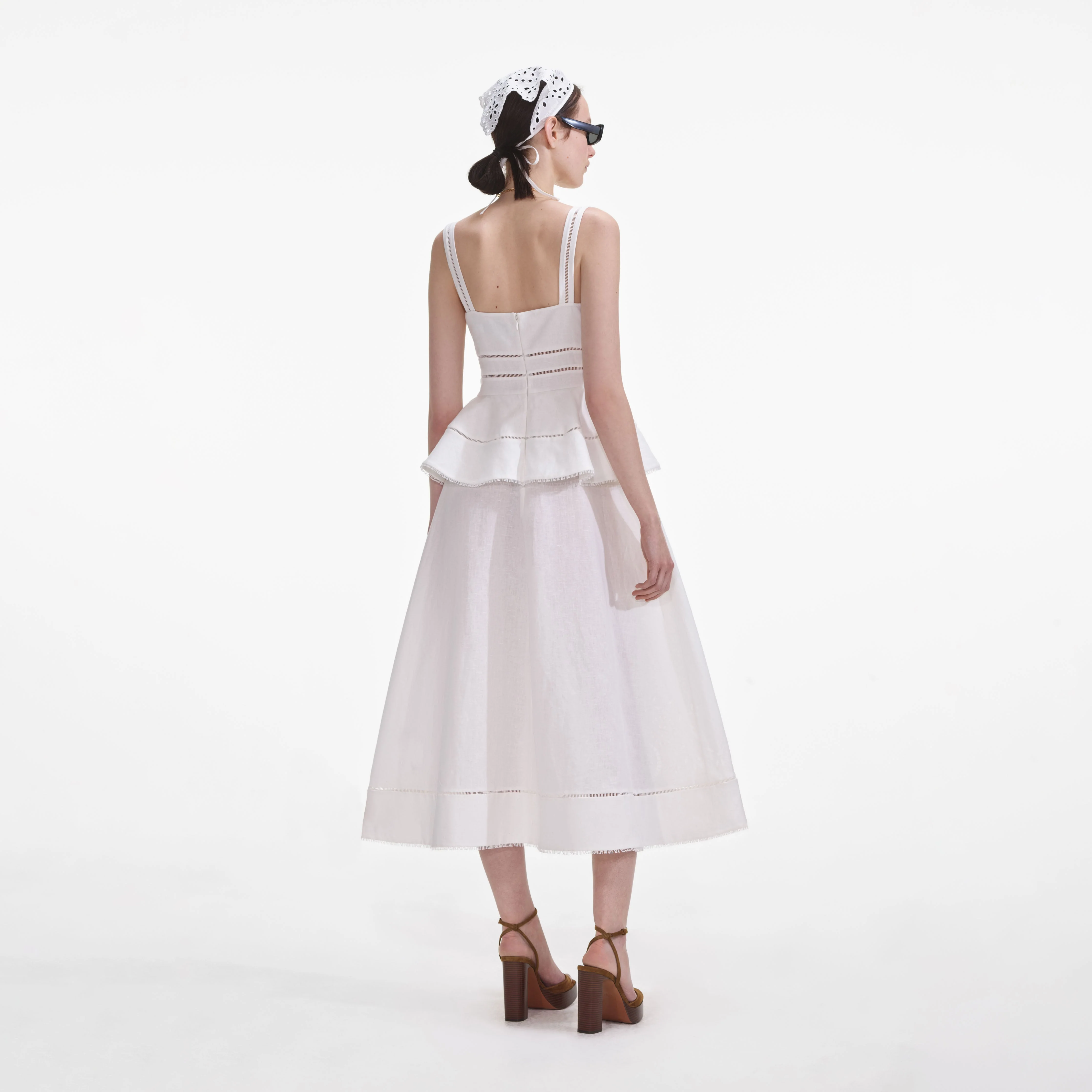 Cream Linen Peplum Midi Dress - Image 3