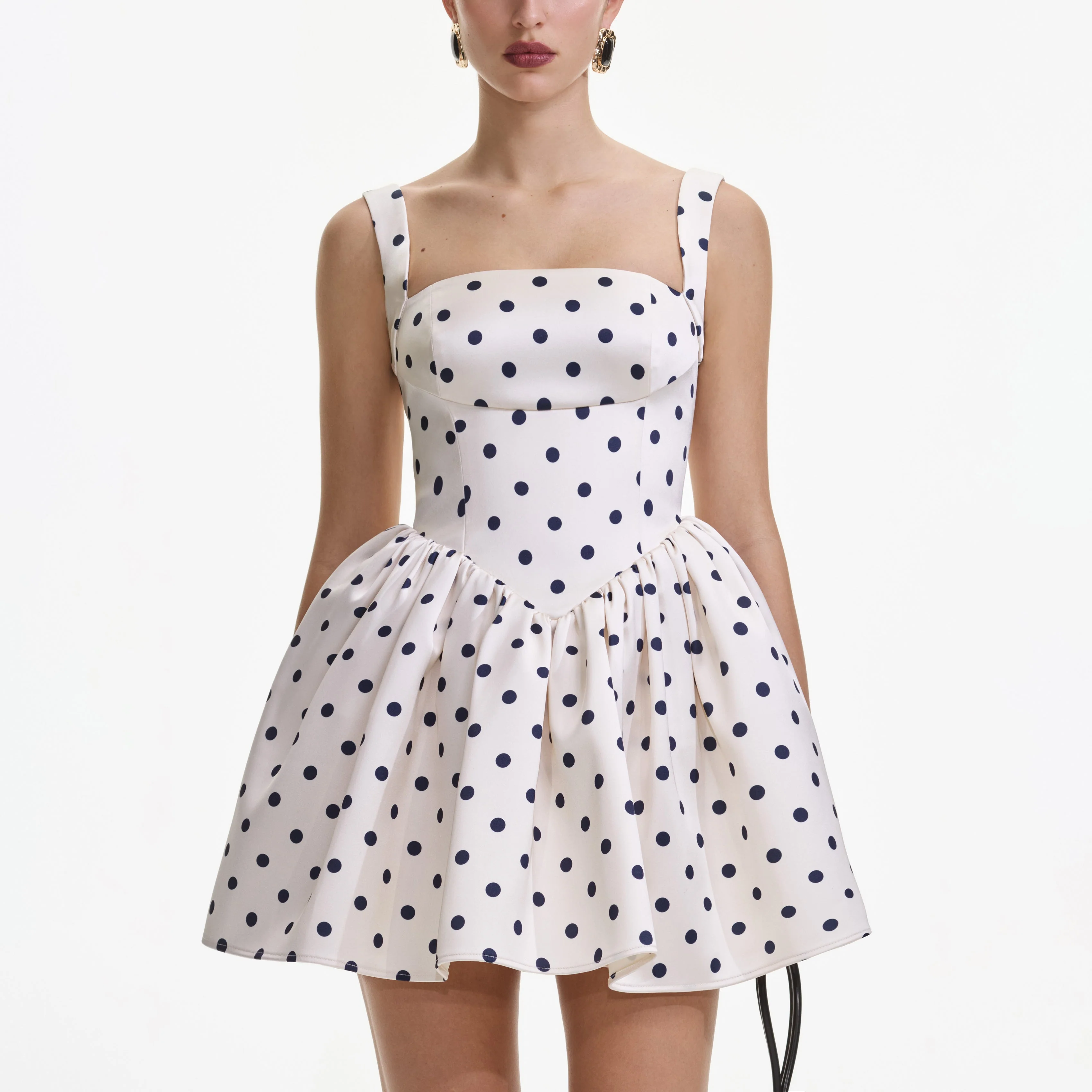 Cream Polka Dot Satin Mini Dress - Image 4