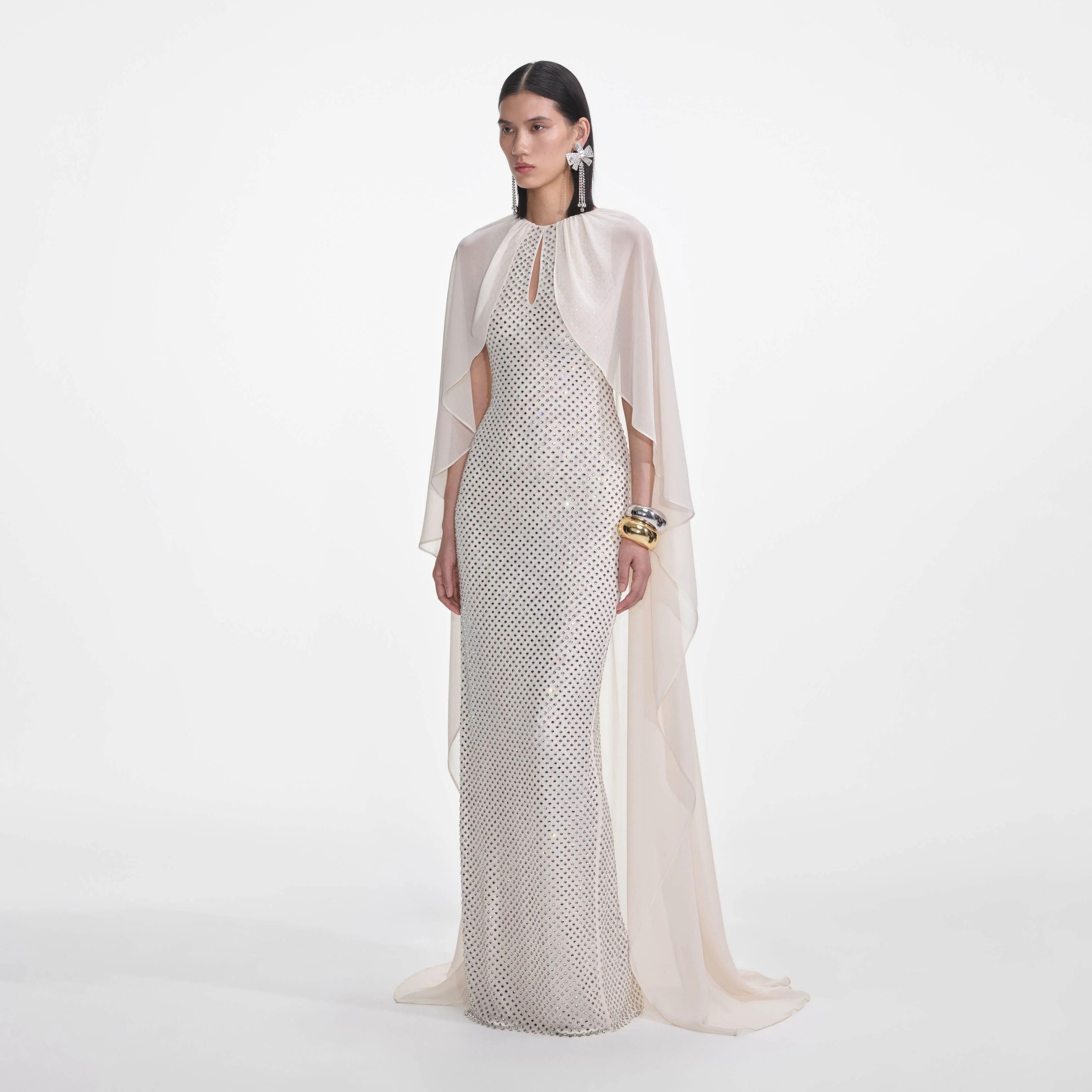 Cream Rhinestone Cape Maxi Dress - Image 2