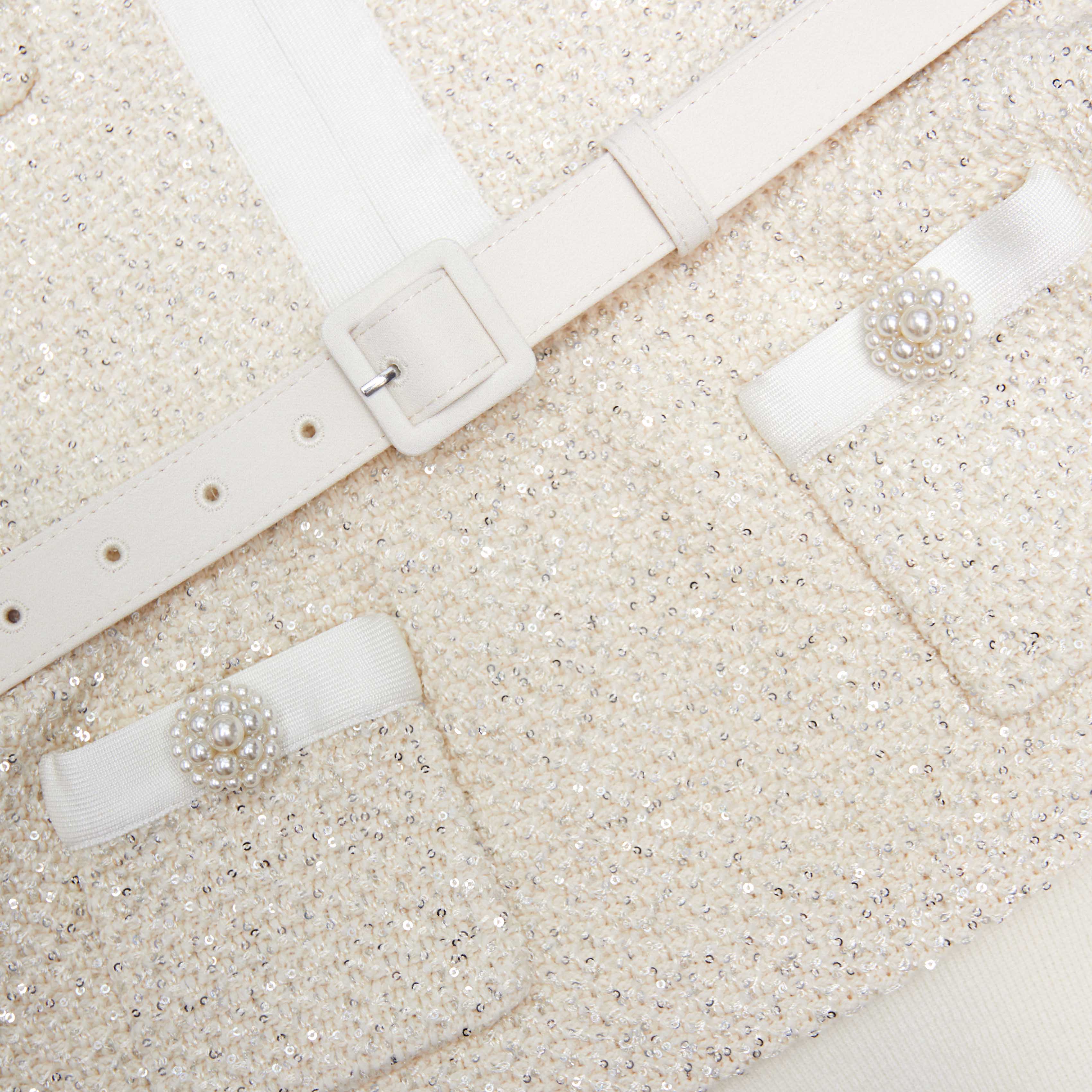 Cream Sequin Knit Mini Dress - Image 5