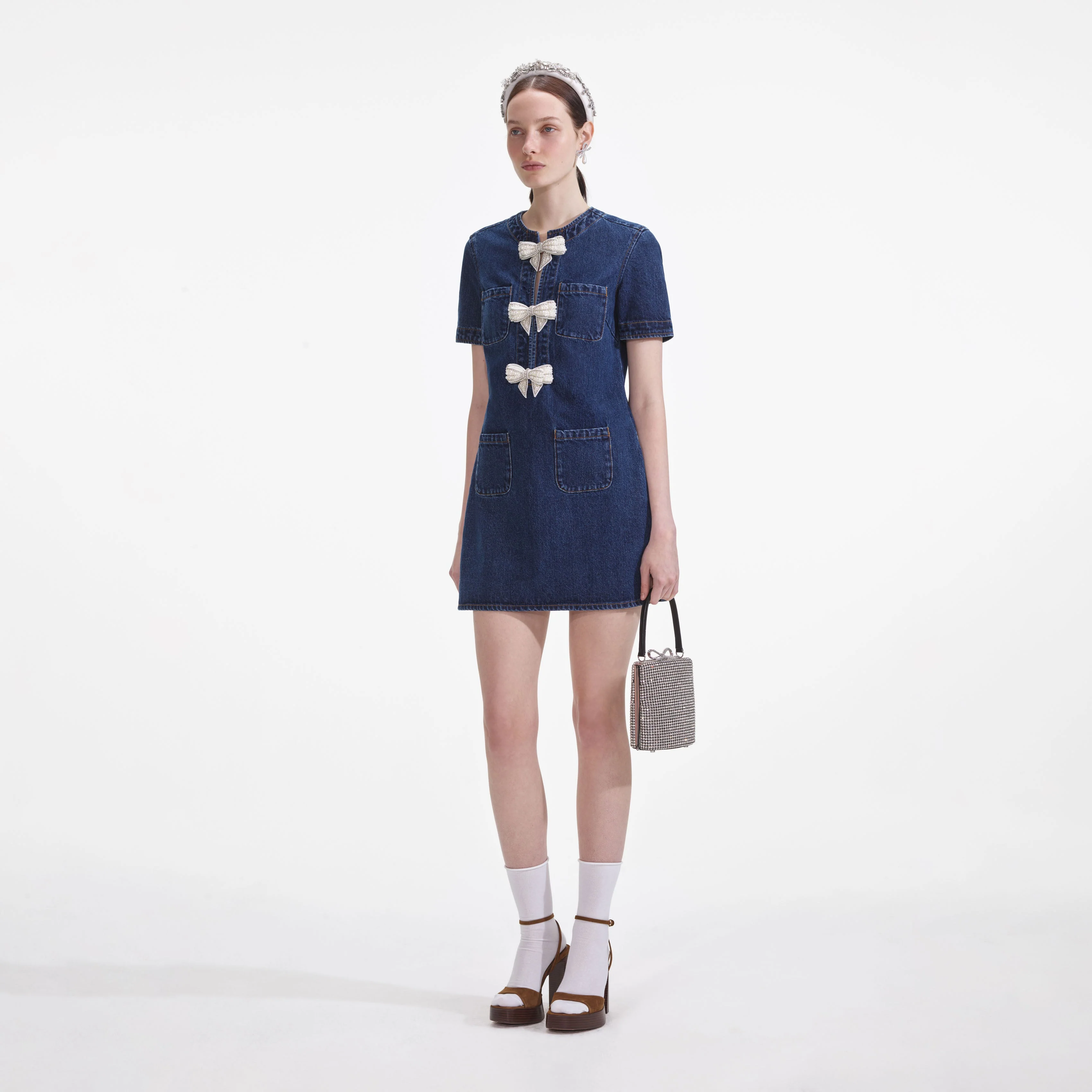 Denim Bow Mini Dress - Image 2