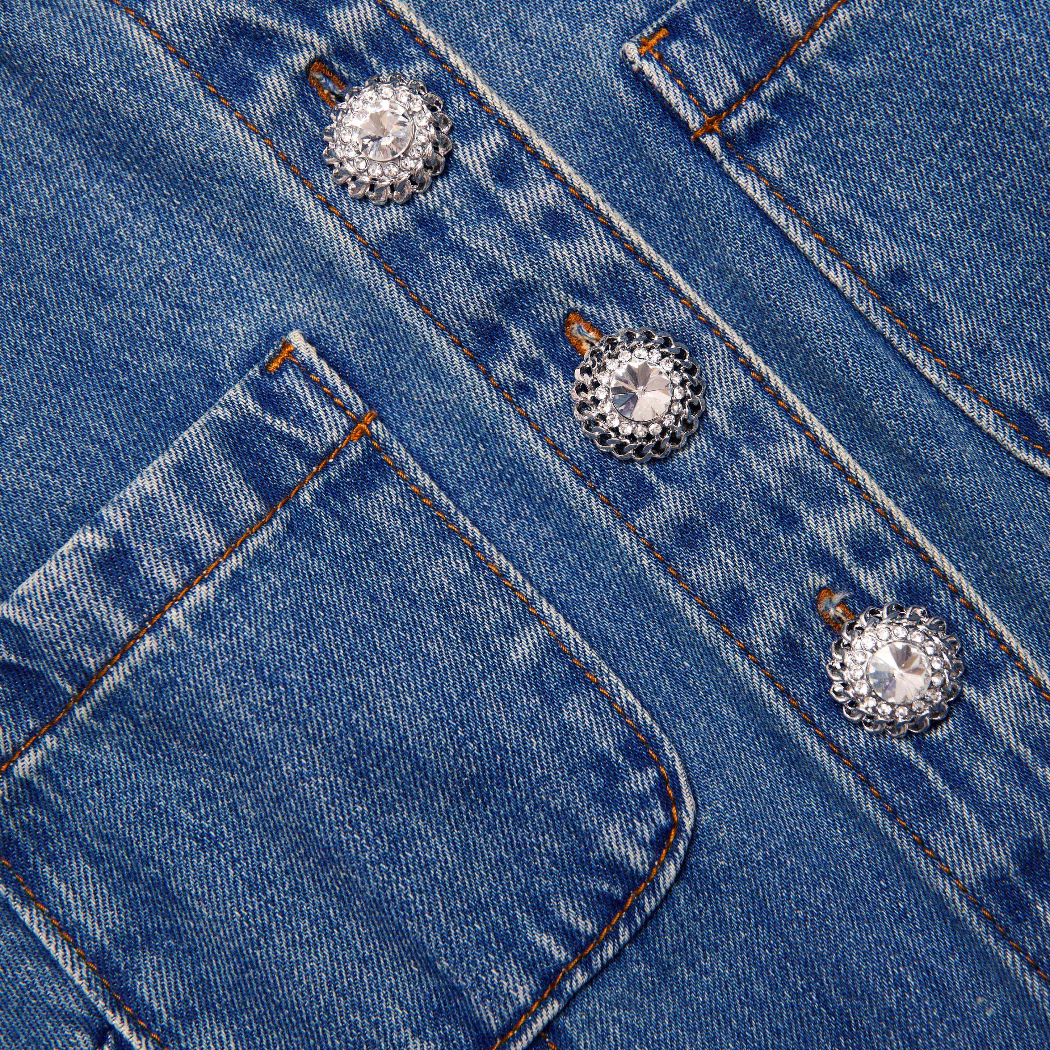 Denim Sleeveless Pearl Mini Dress - Image 5