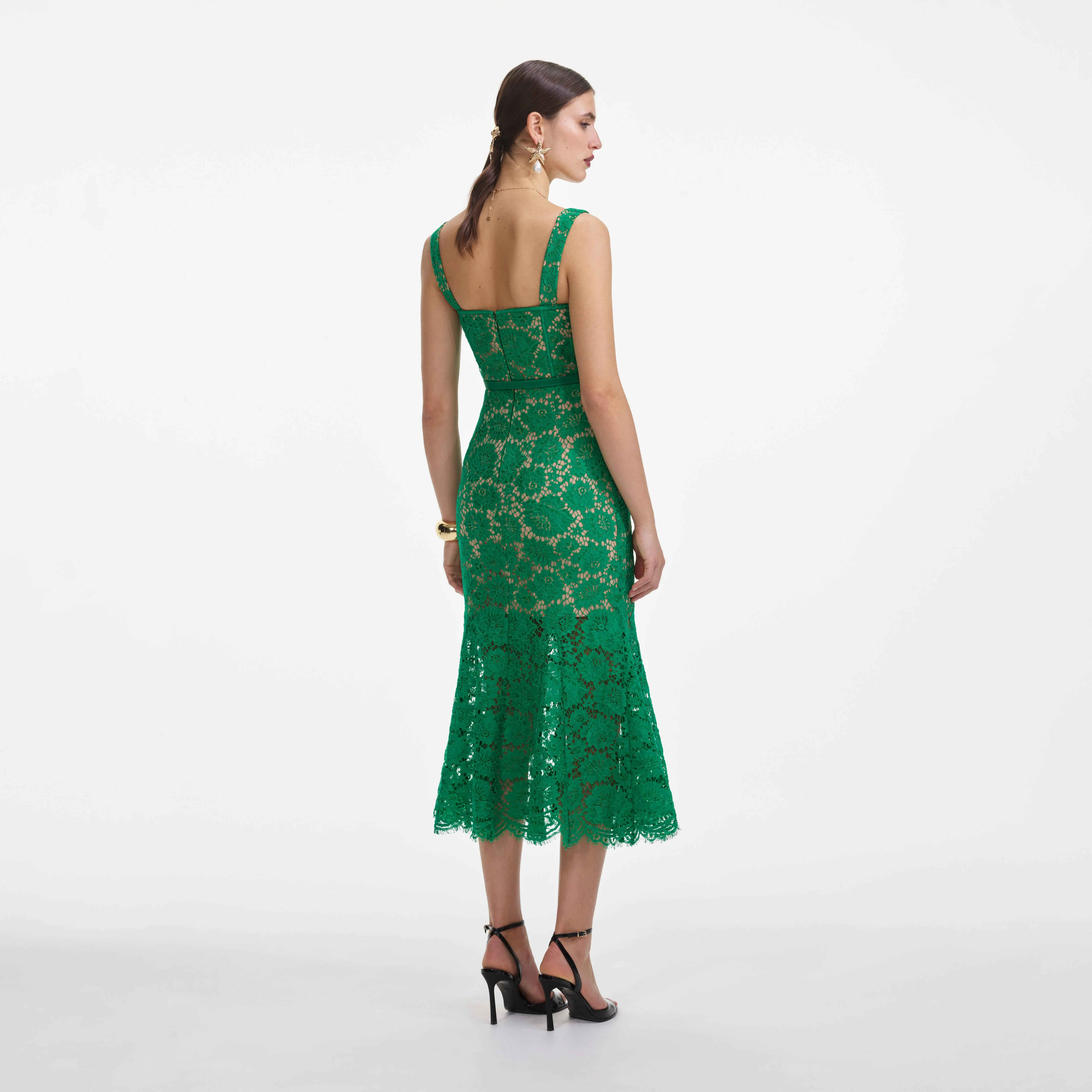 Green Fine Lace Midi Dress - Image 3