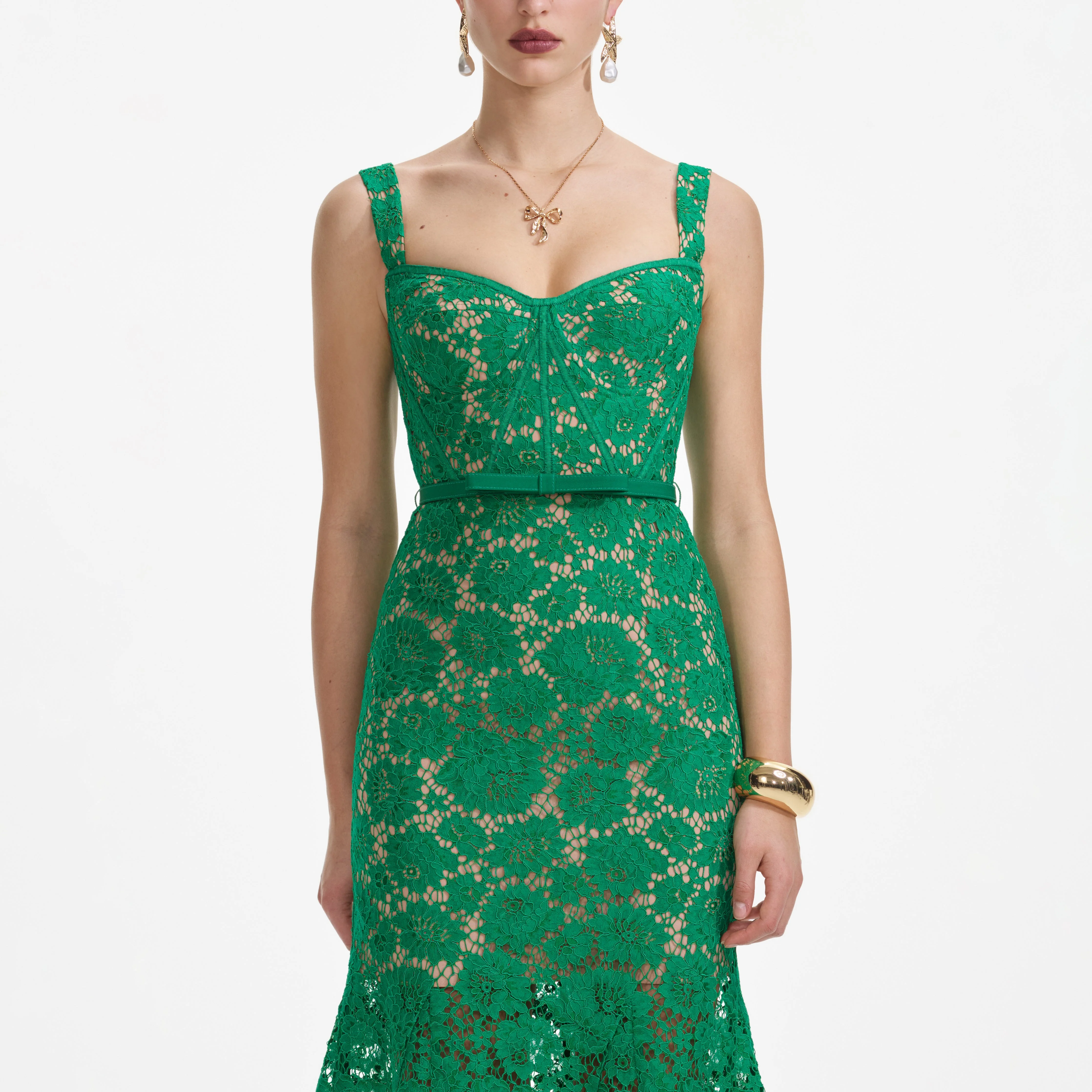 Green Fine Lace Midi Dress - Image 4