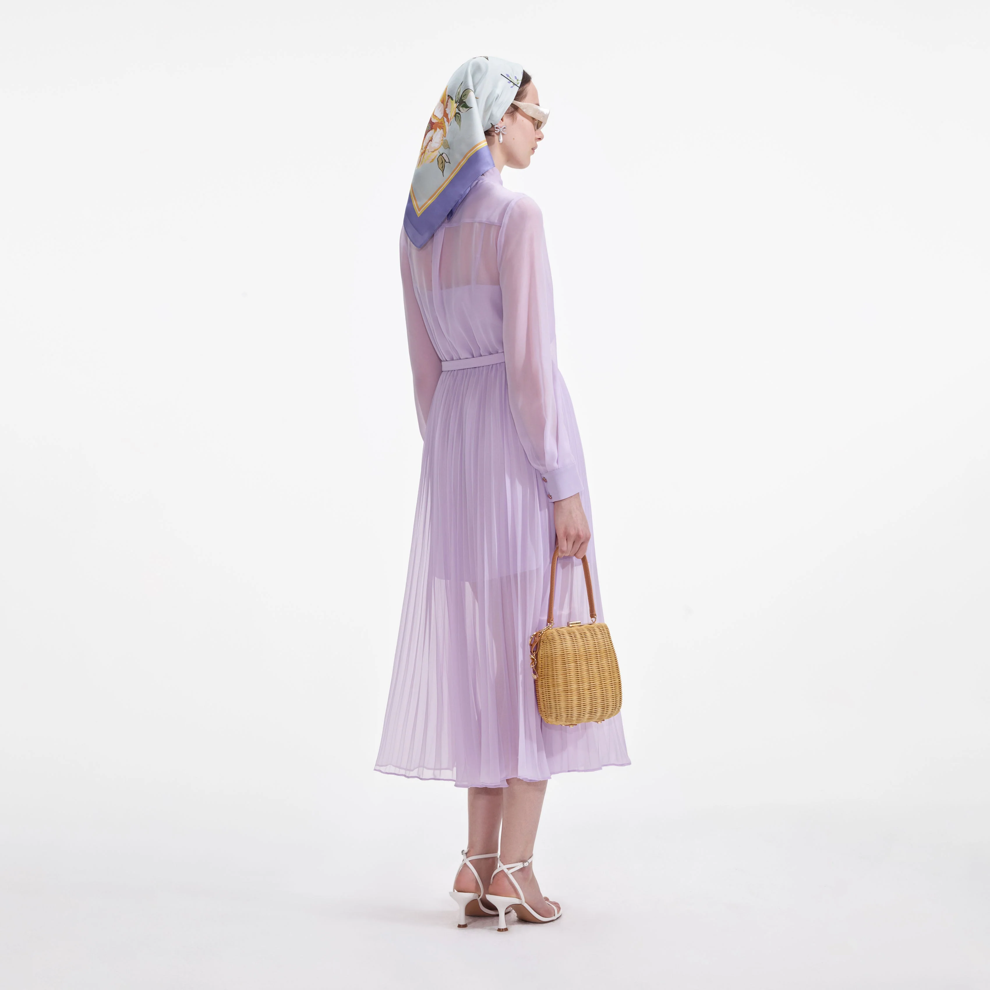 Lilac Chiffon Tie Neck Midi Dress - Image 3