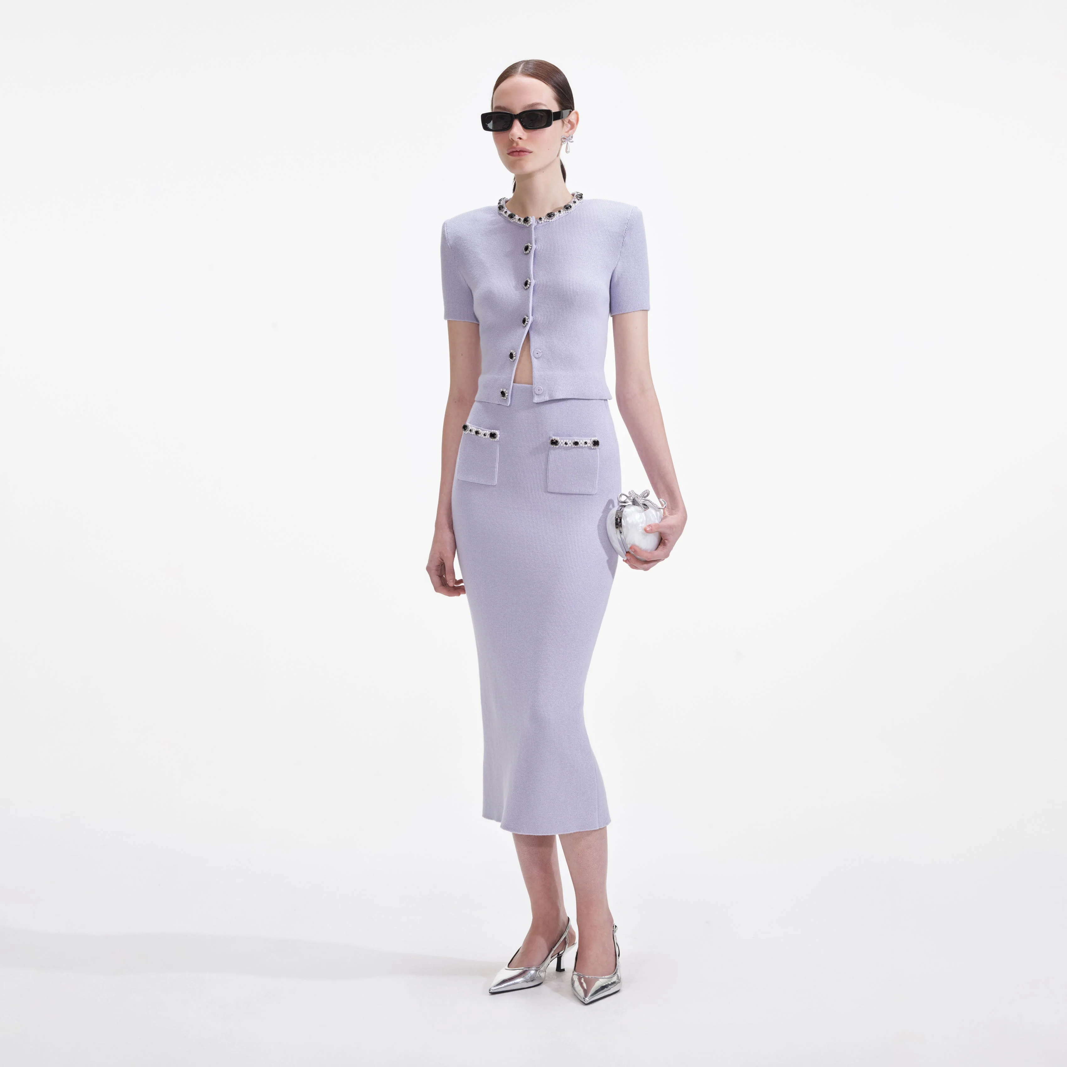 Lilac Embellished Knit Midi Skirt - Image 2
