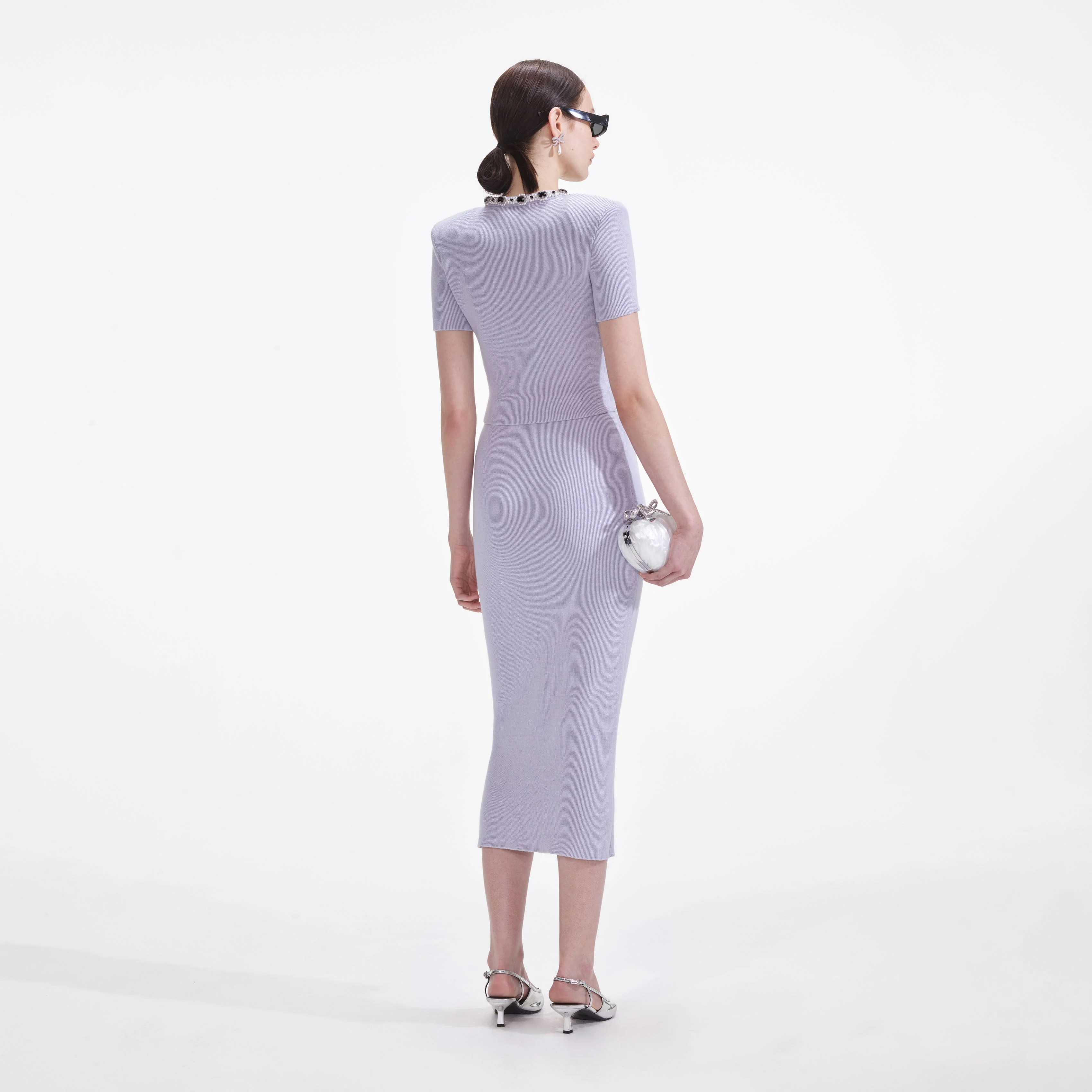 Lilac Embellished Knit Midi Skirt - Image 3