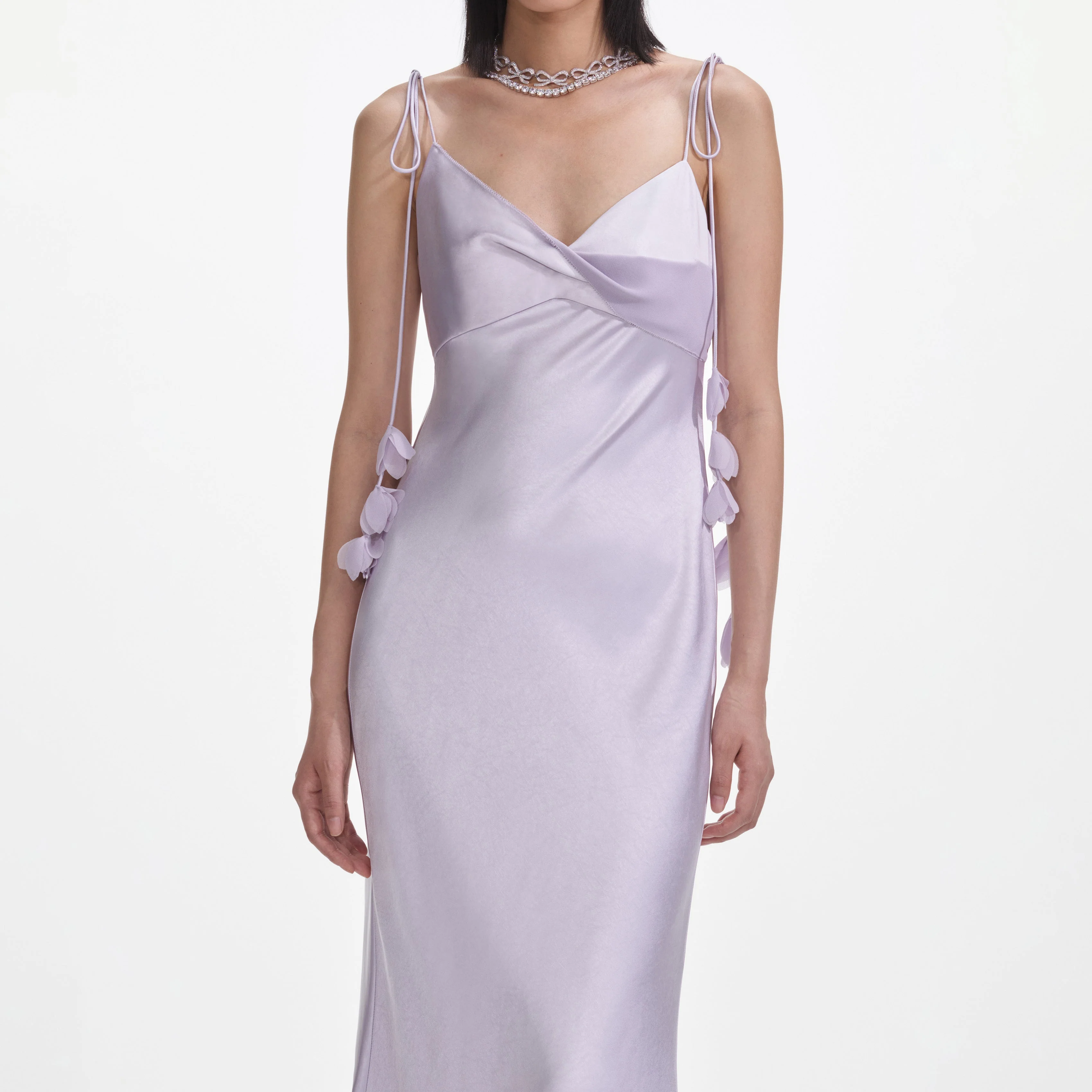 Lilac Flower Satin Maxi Dress - Image 4