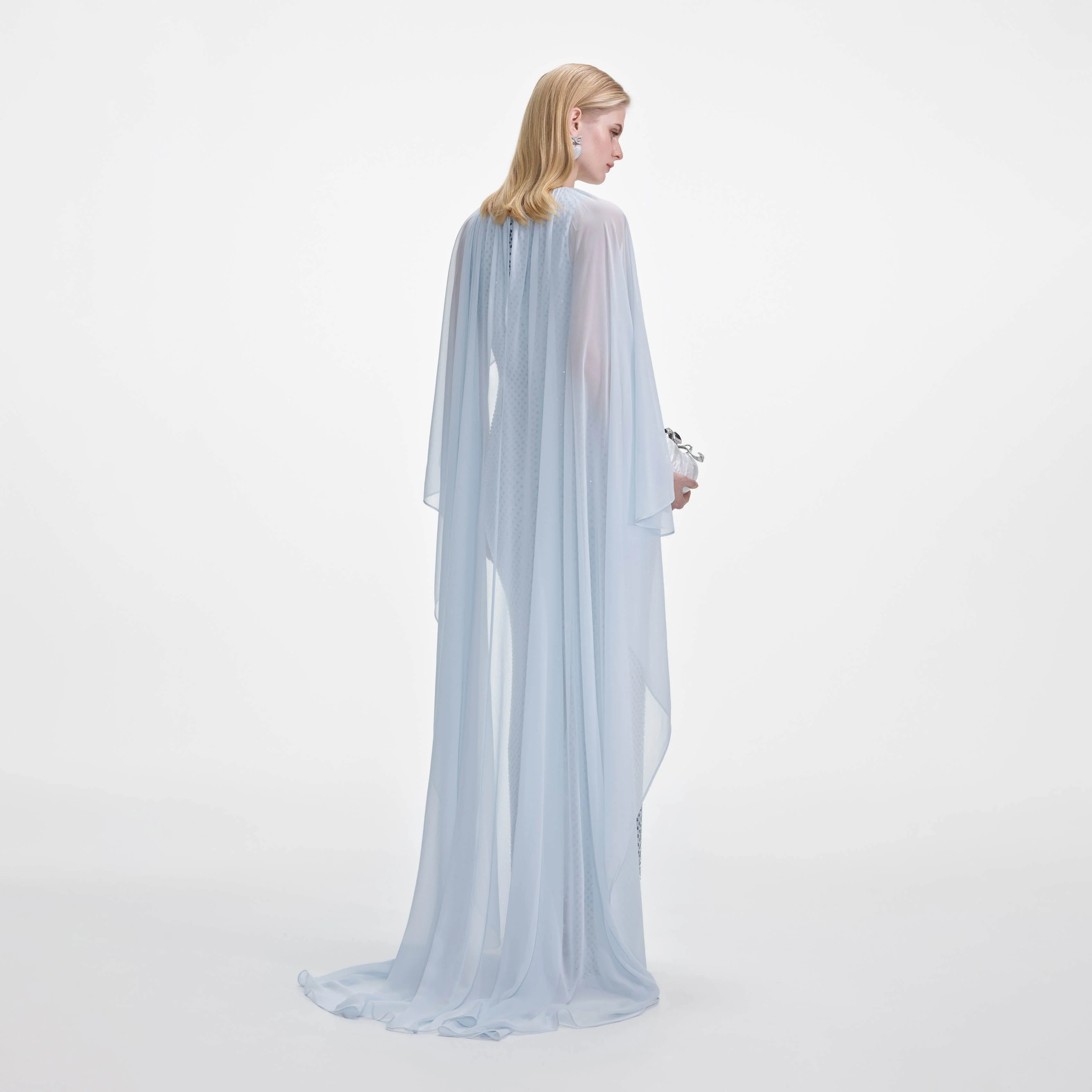 Pale Blue Rhinestone Cape Maxi Dress - Image 3