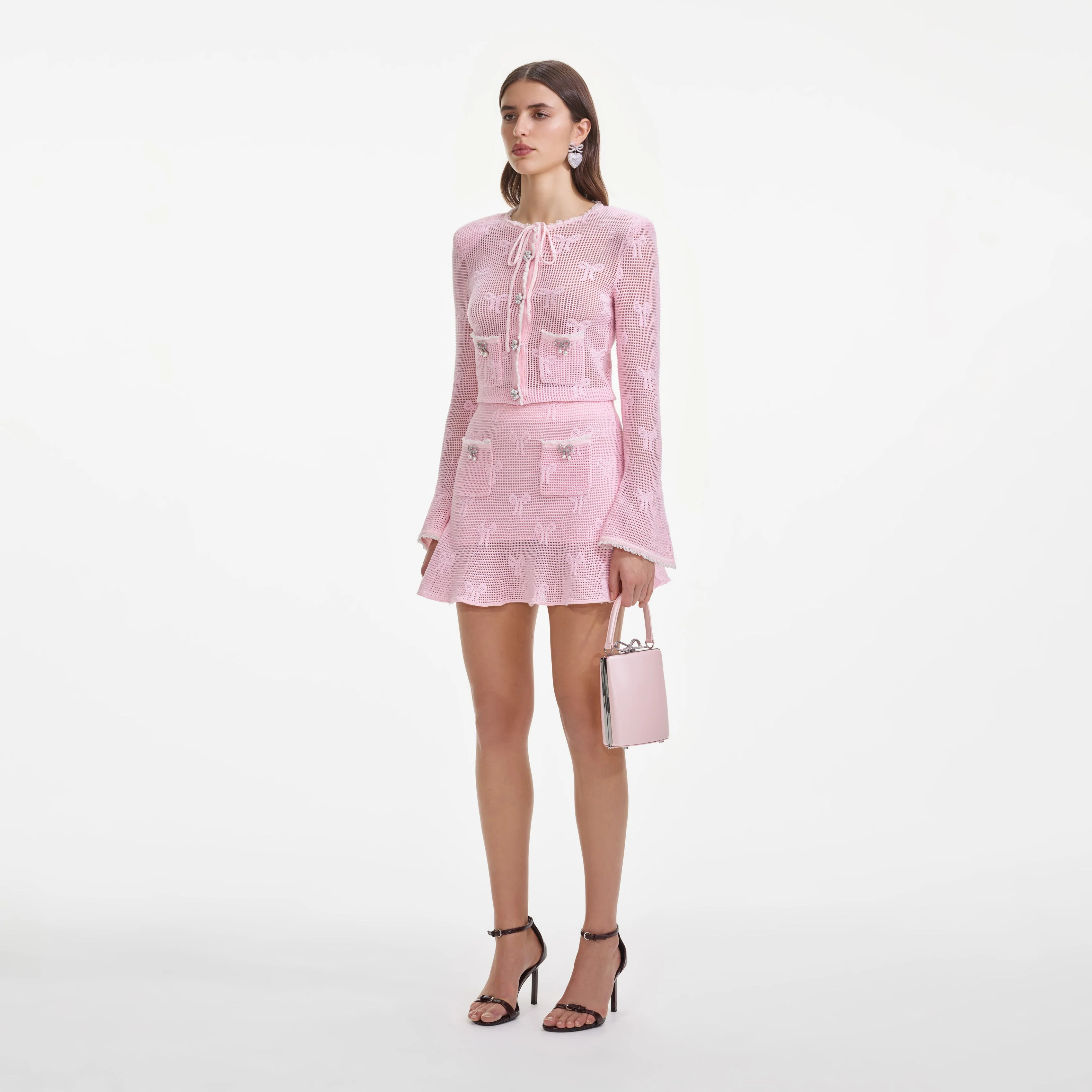 Pink Bow Crochet Mini Skirt - Image 2