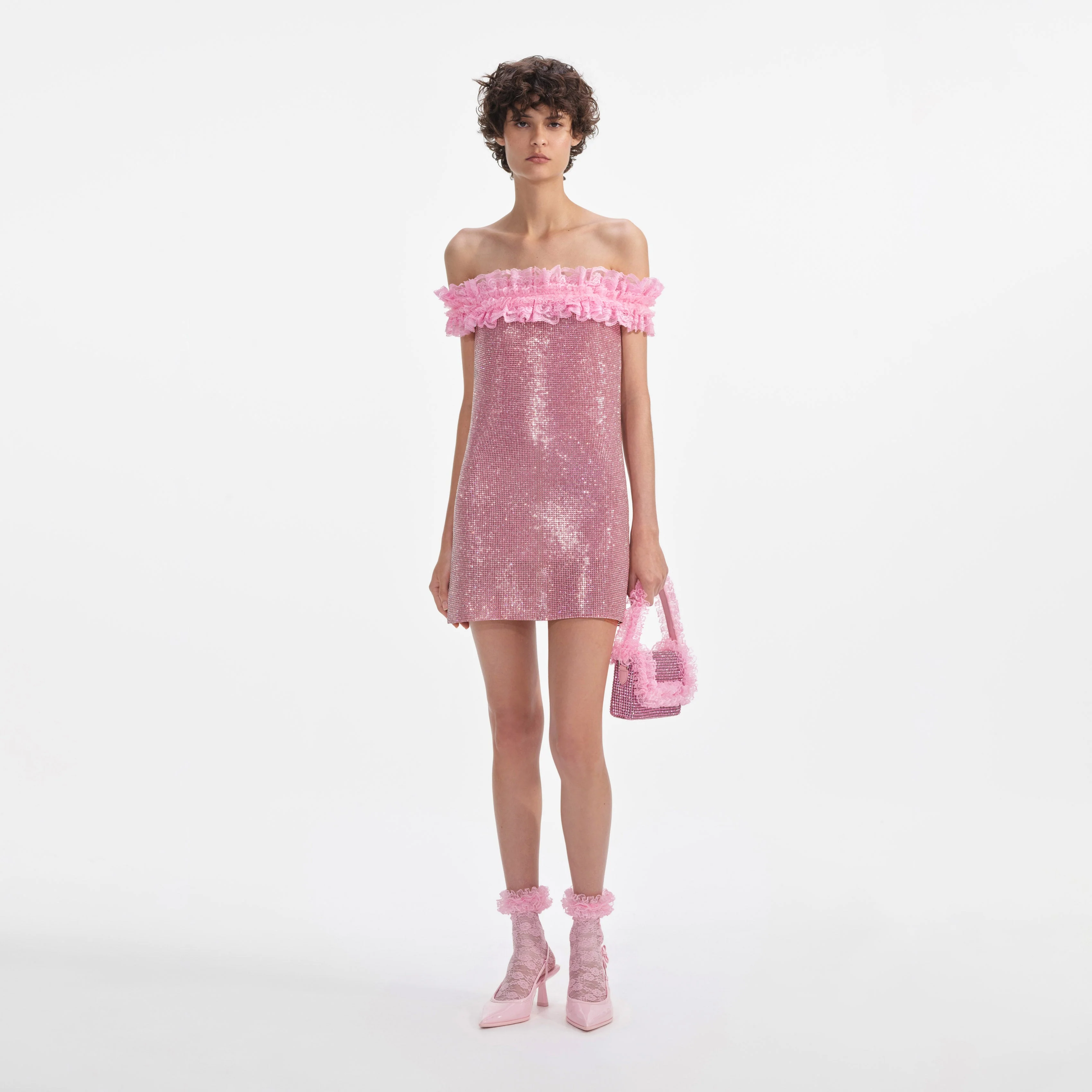 Pink Crystal Chainmail Mini Dress