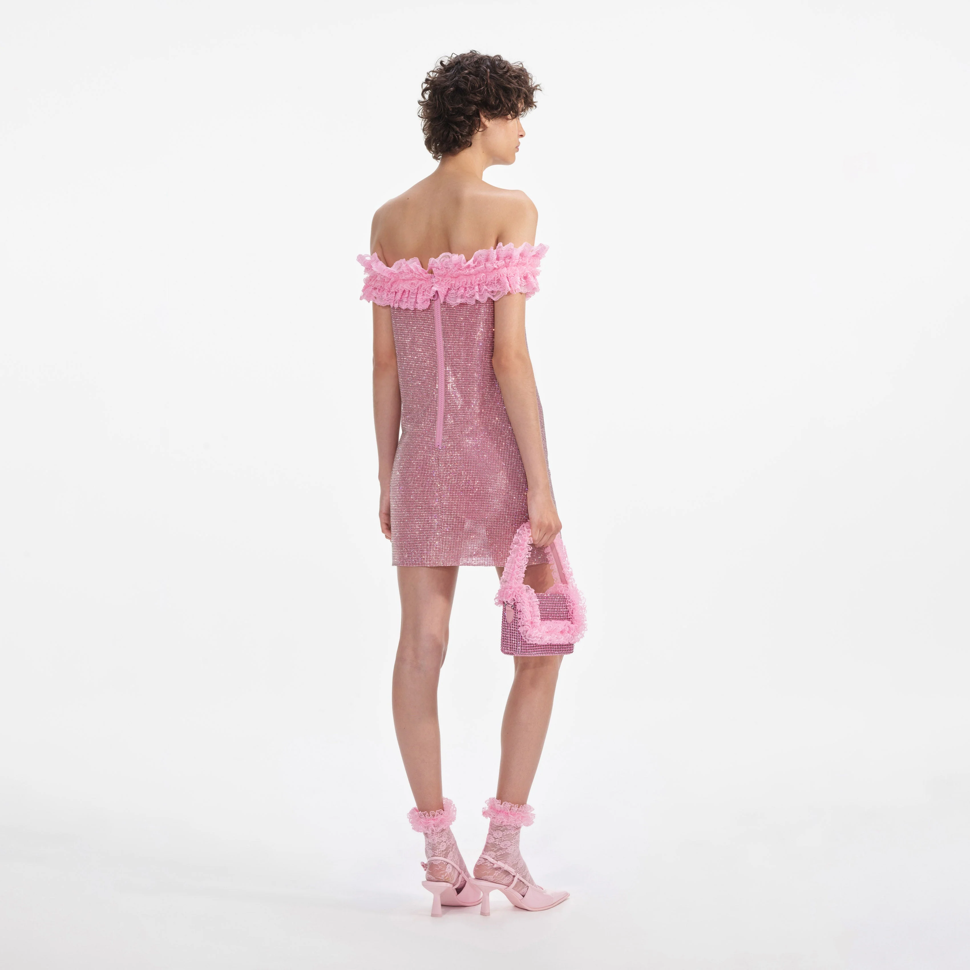 Pink Crystal Chainmail Mini Dress - Image 3