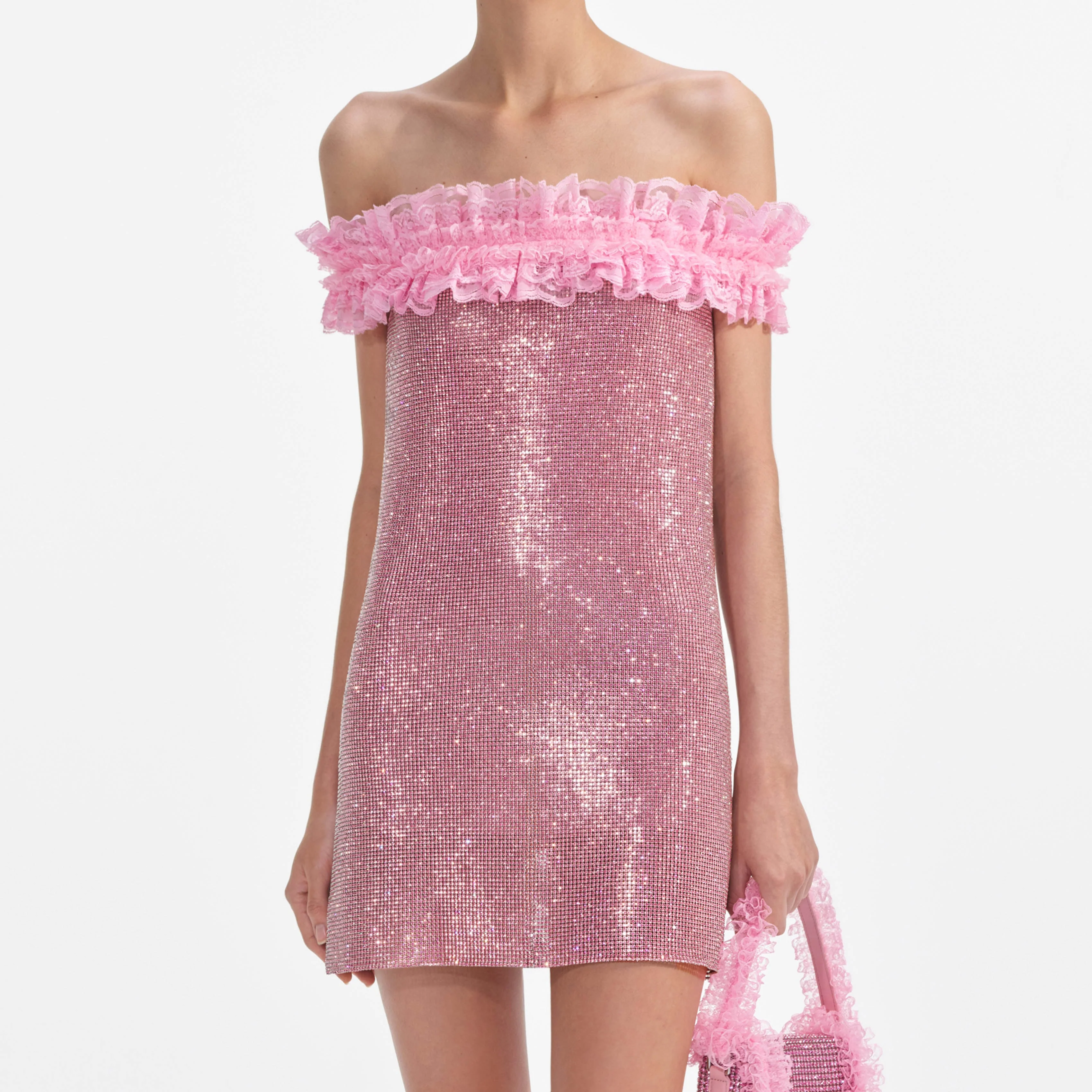 Pink Crystal Chainmail Mini Dress - Image 4