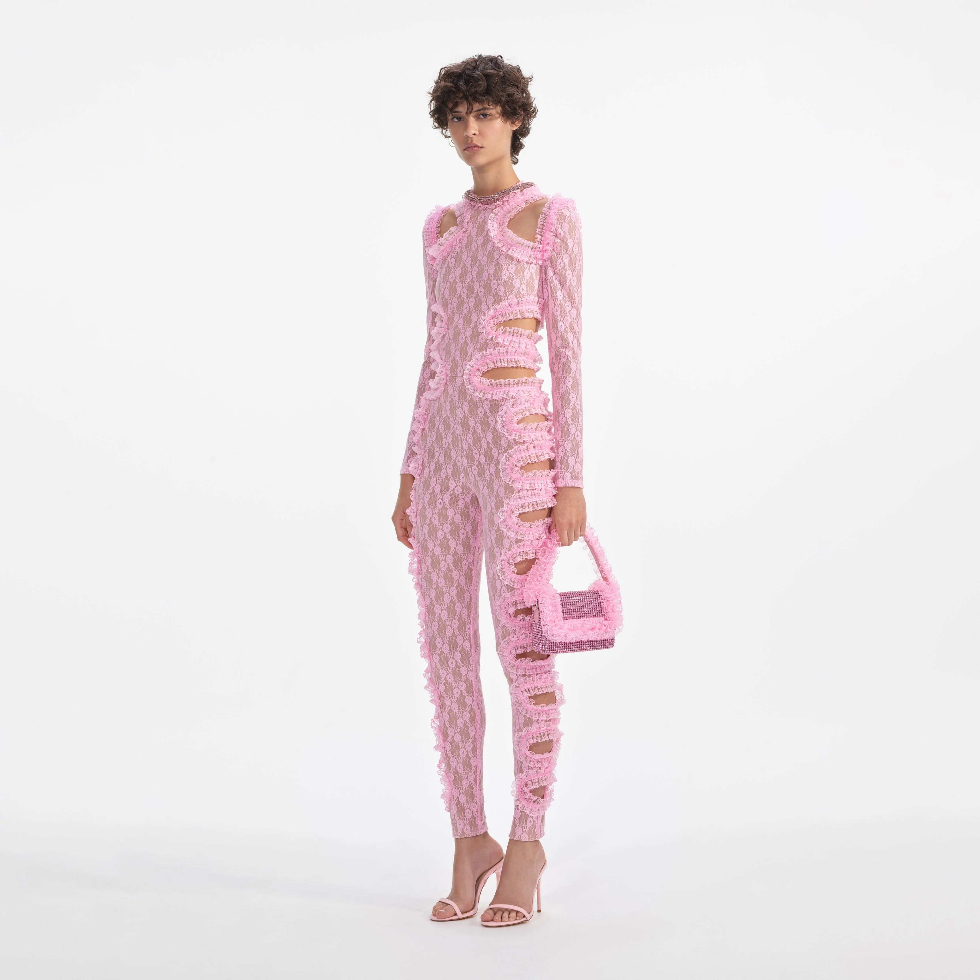 Pink Lace Cut Out Jumpsuit - Image 2