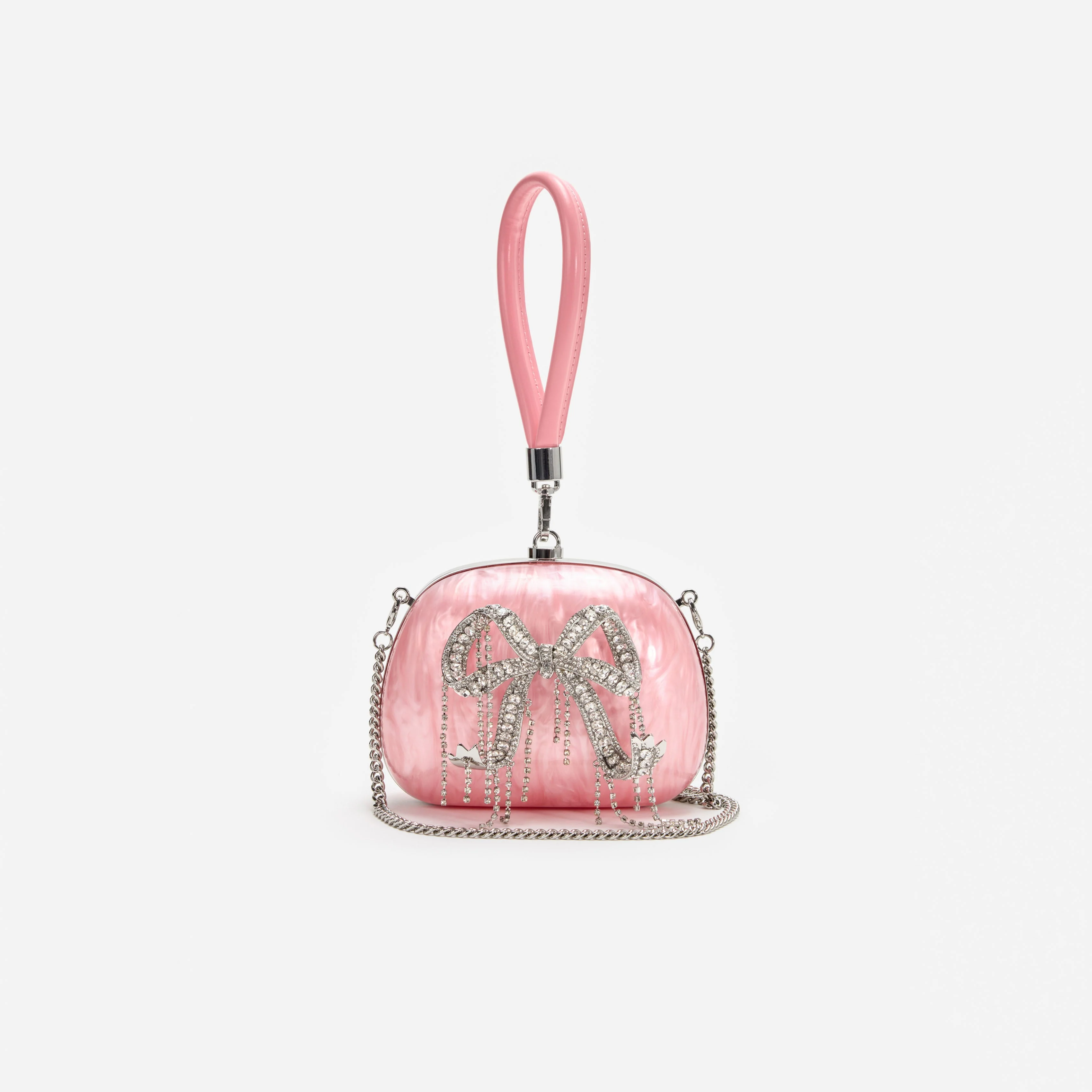 Pink Pearl Top Handle Clutch Bag - Image 4