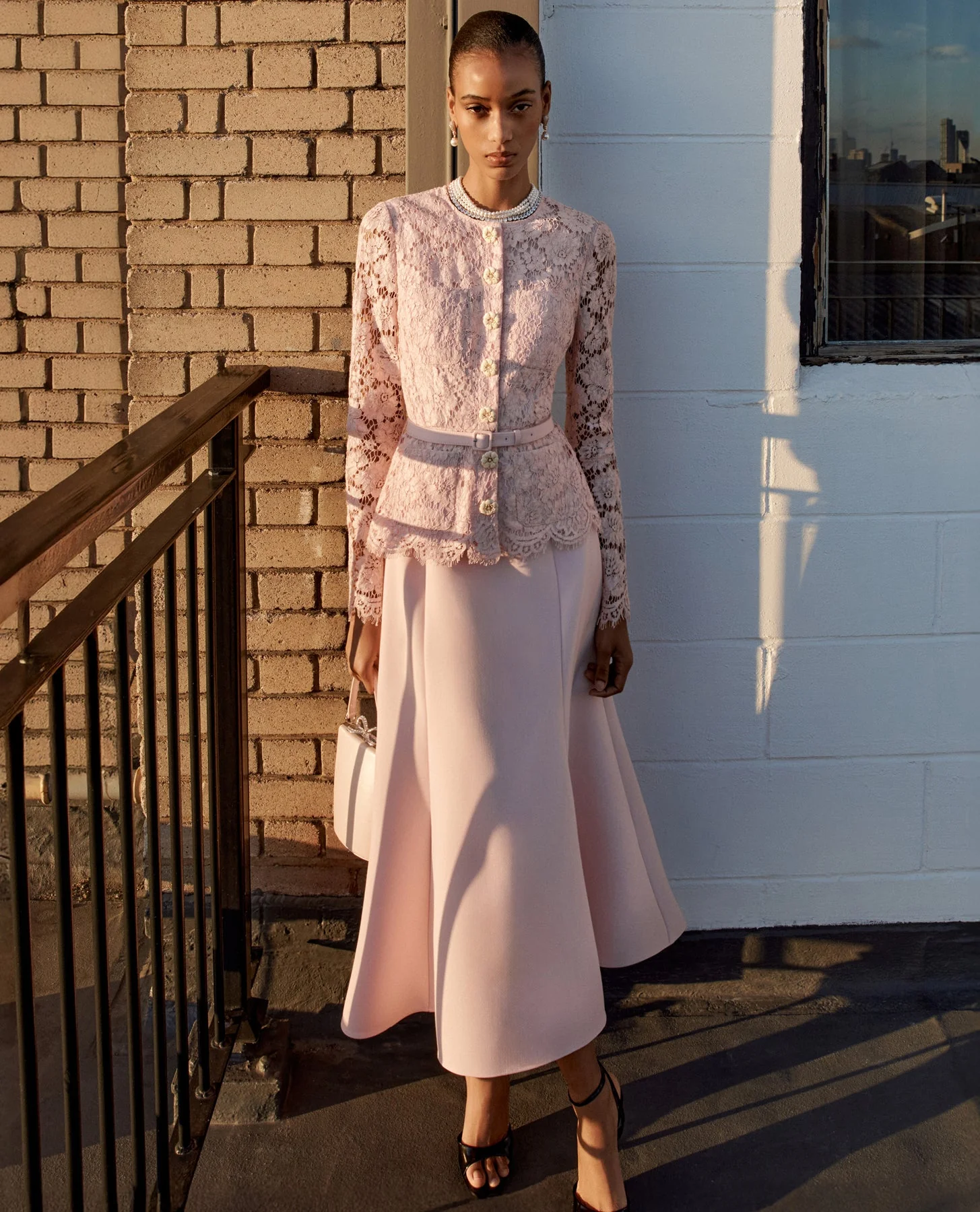 Pink Tailored Lace Midi Dress - Image 6