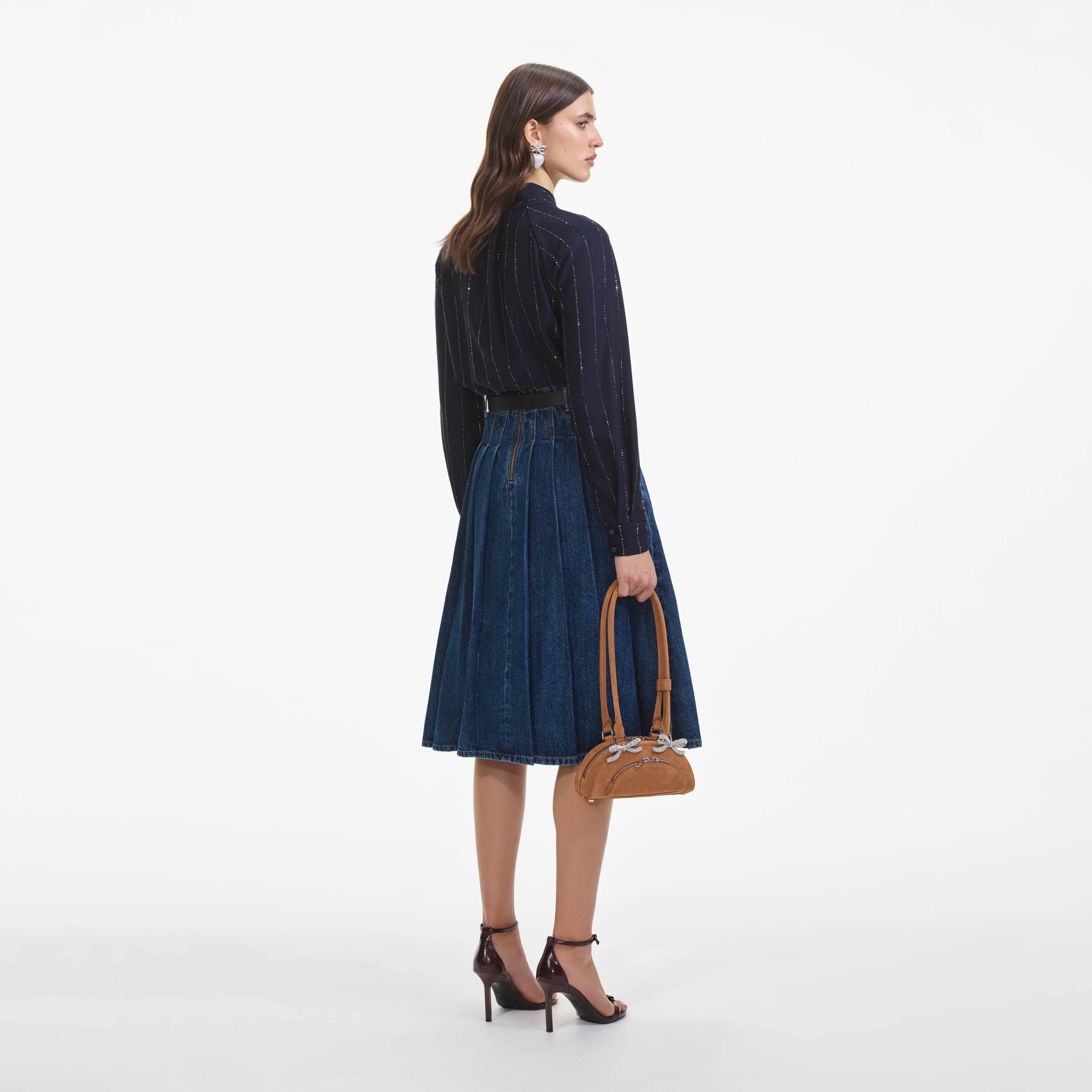 Pleated Denim Midi Skirt - Image 3