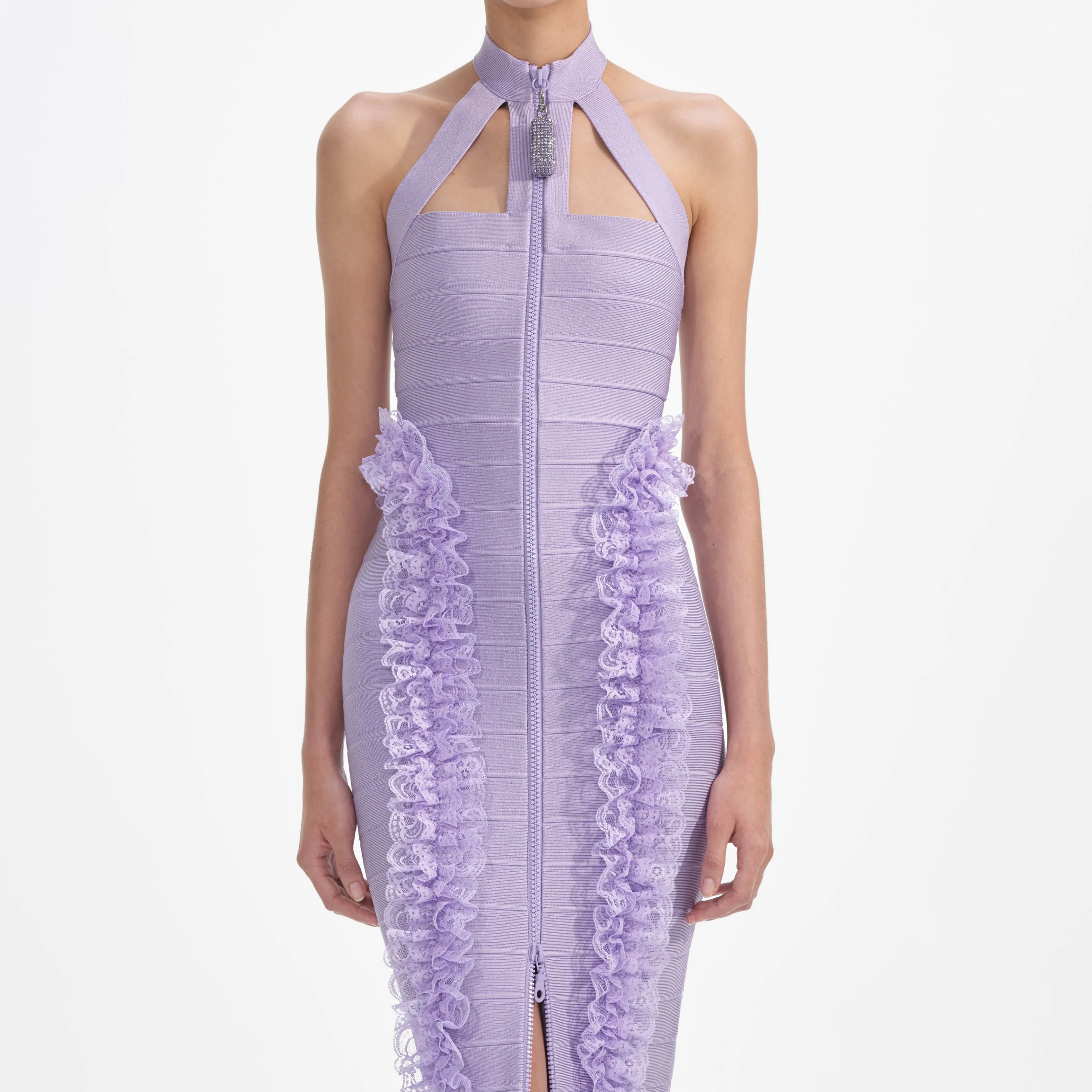 Purple Knit Zip Ruffle Maxi Dress - Image 4