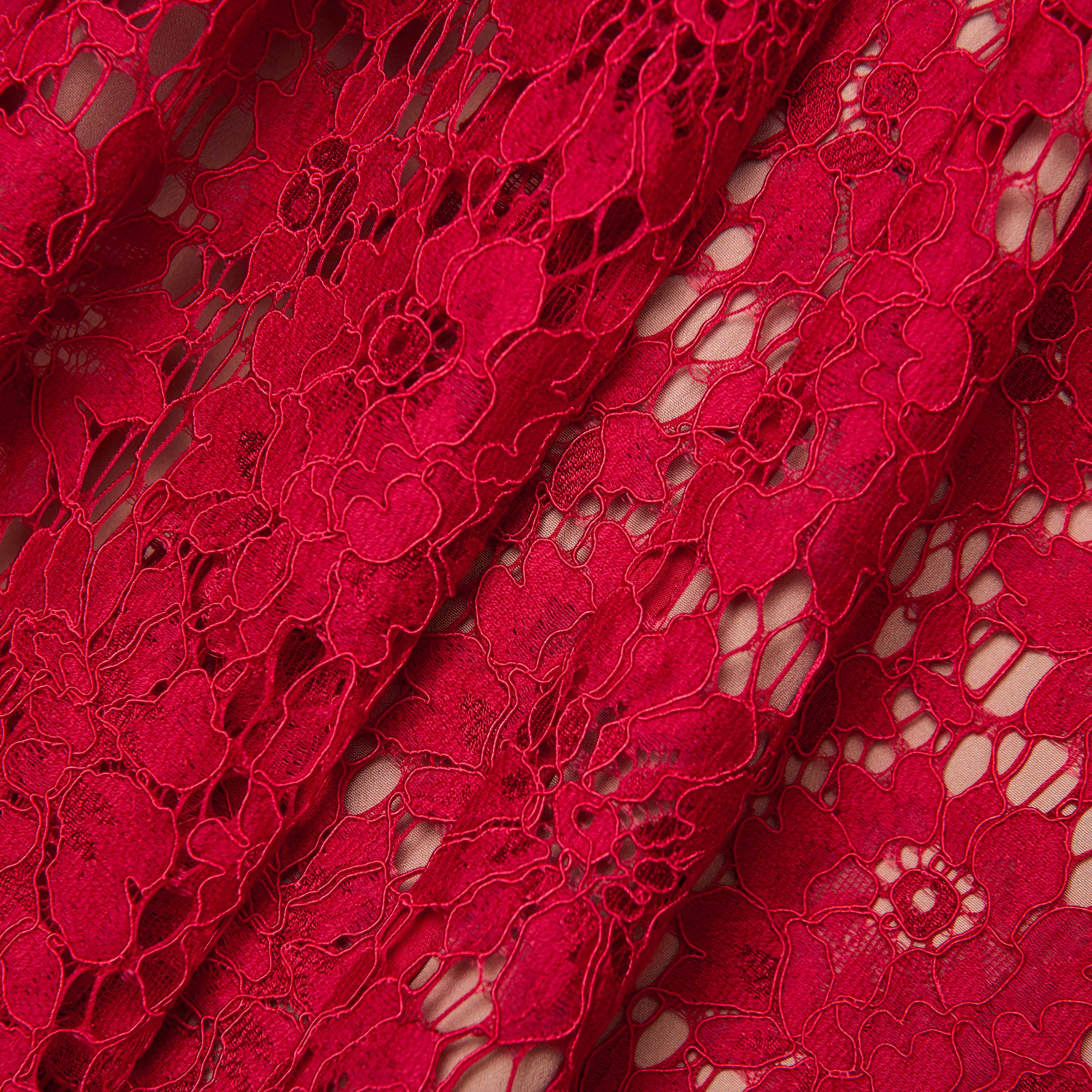 Red Fine Lace Midi Dress - Image 6