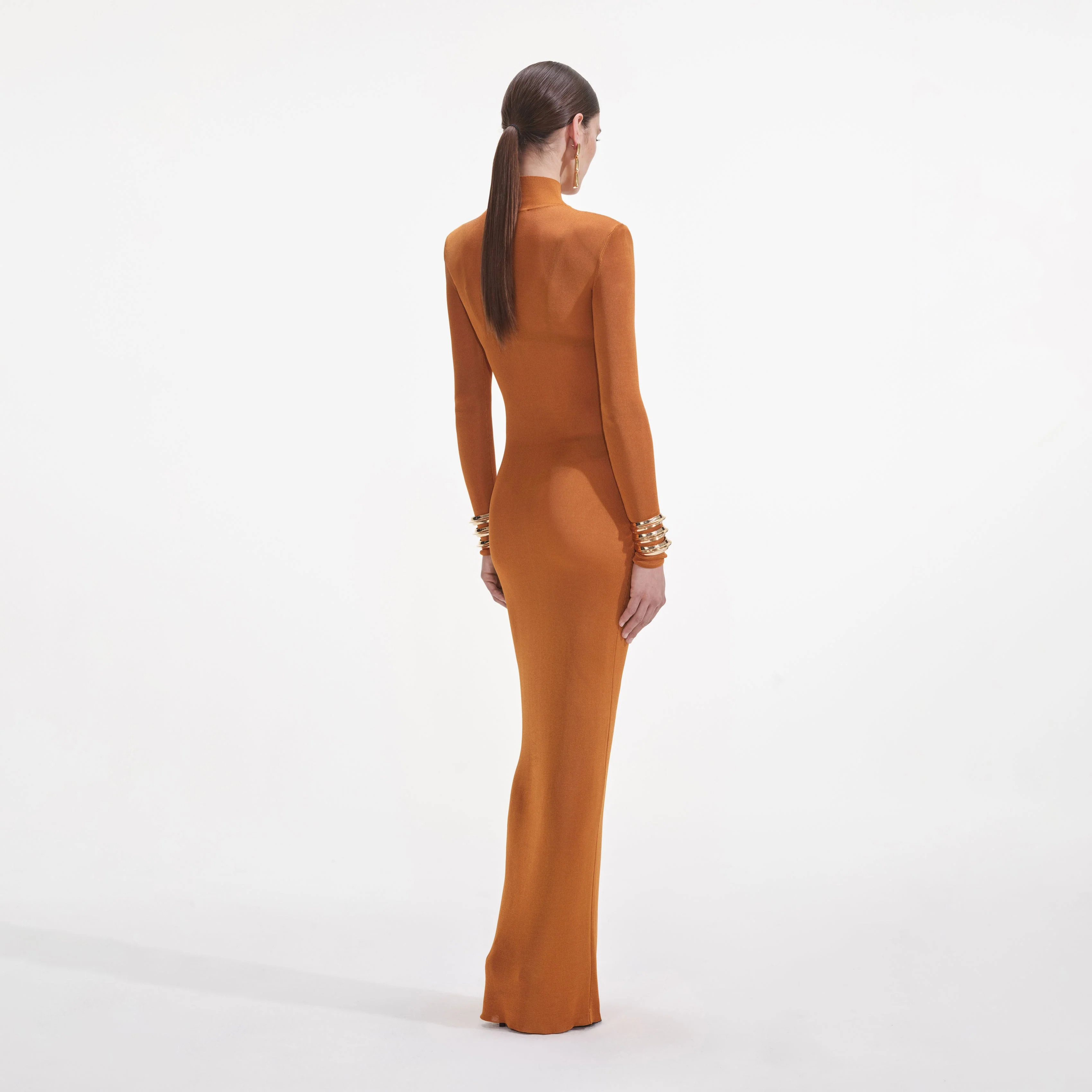 Burnt Orange Viscose Knit Maxi Dress - Image 3