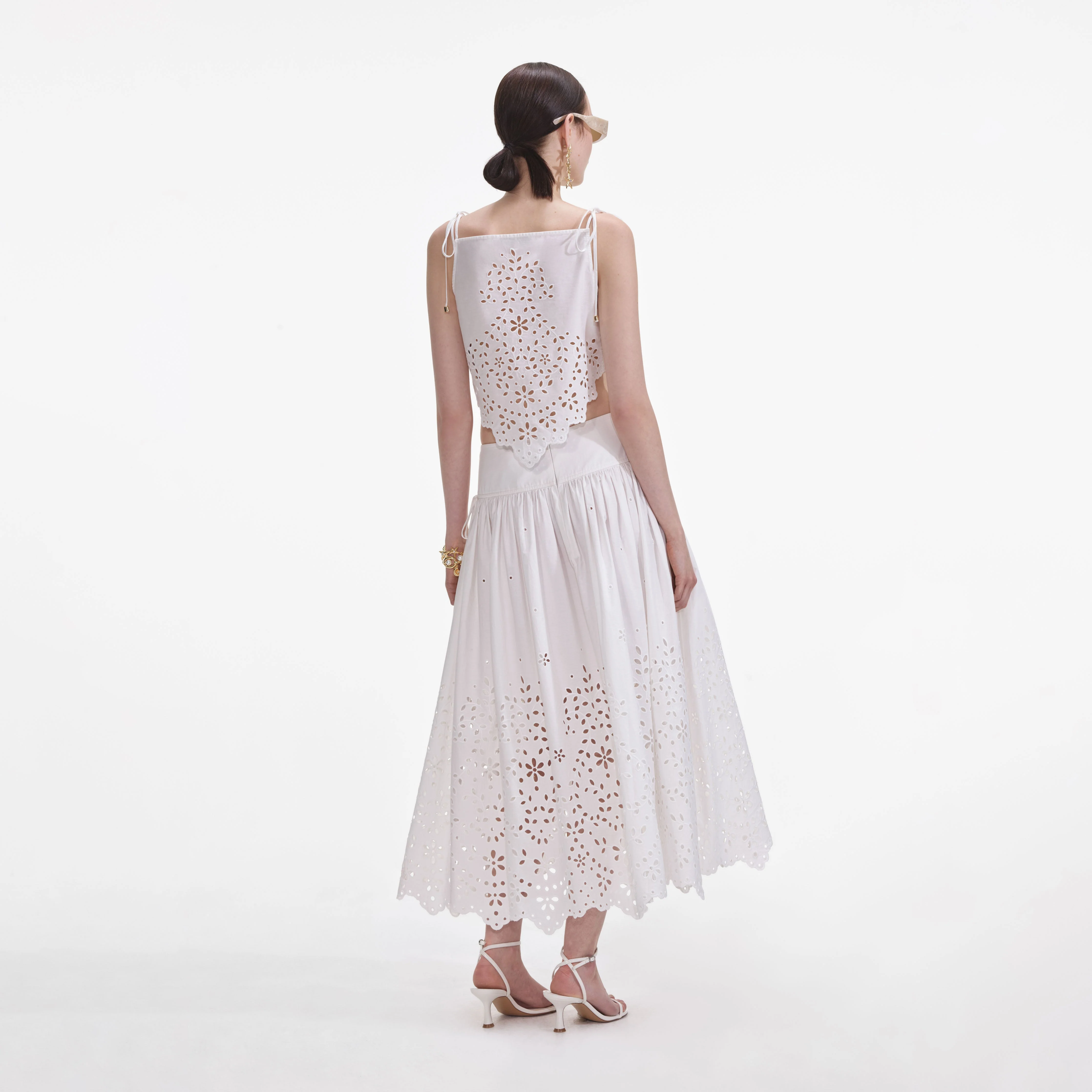 White Cotton Embroidered Midi Skirt - Image 3